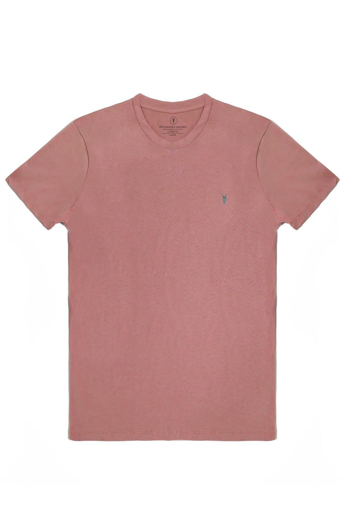 Erkek Pudra %100 Pamuk Slim Fit Bisiklet Yaka Kısa Kollu Tişört 3
