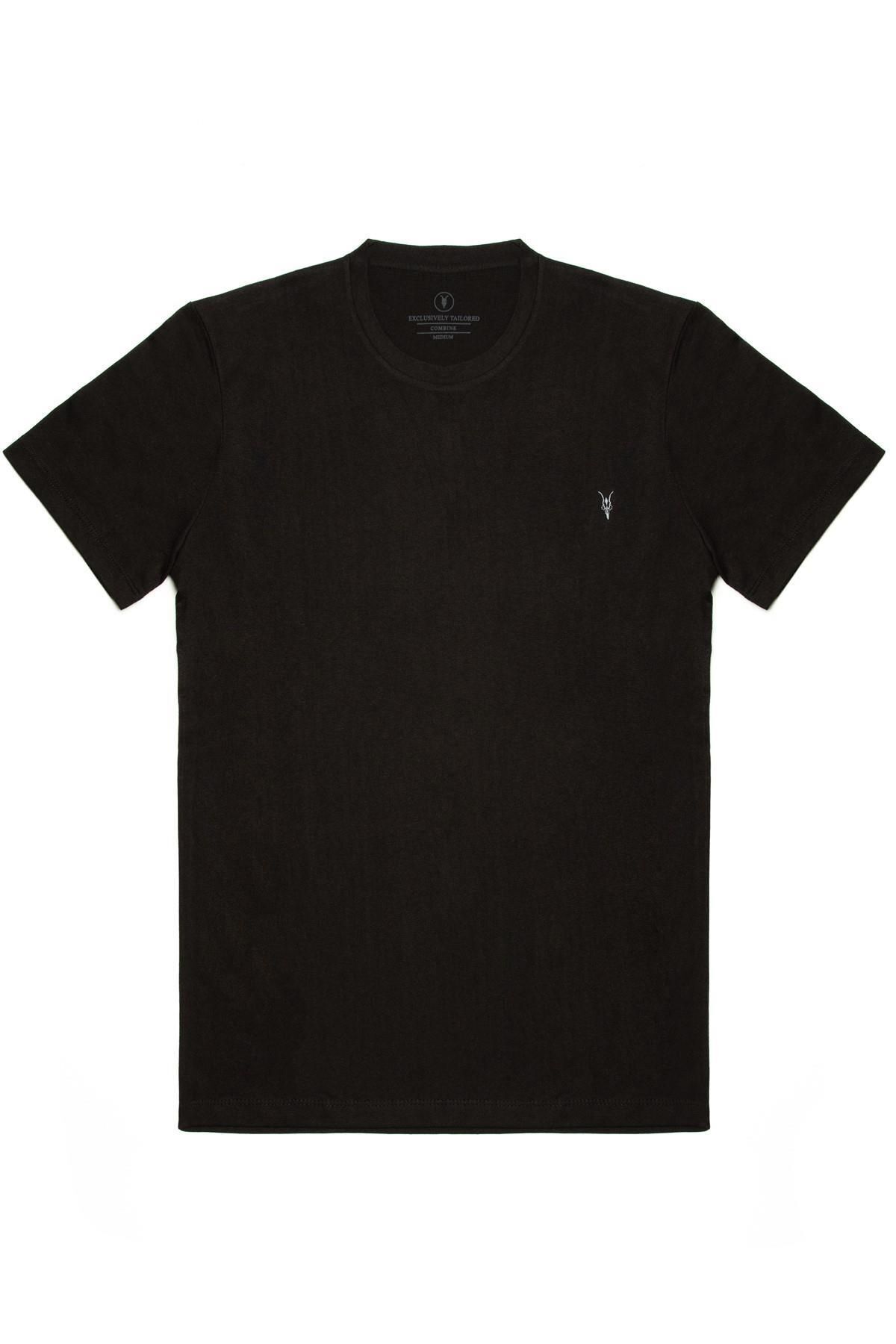 Erkek SİYAH %100 Pamuk Slim Fit Bisiklet Yaka Kısa Kollu Tişört 6