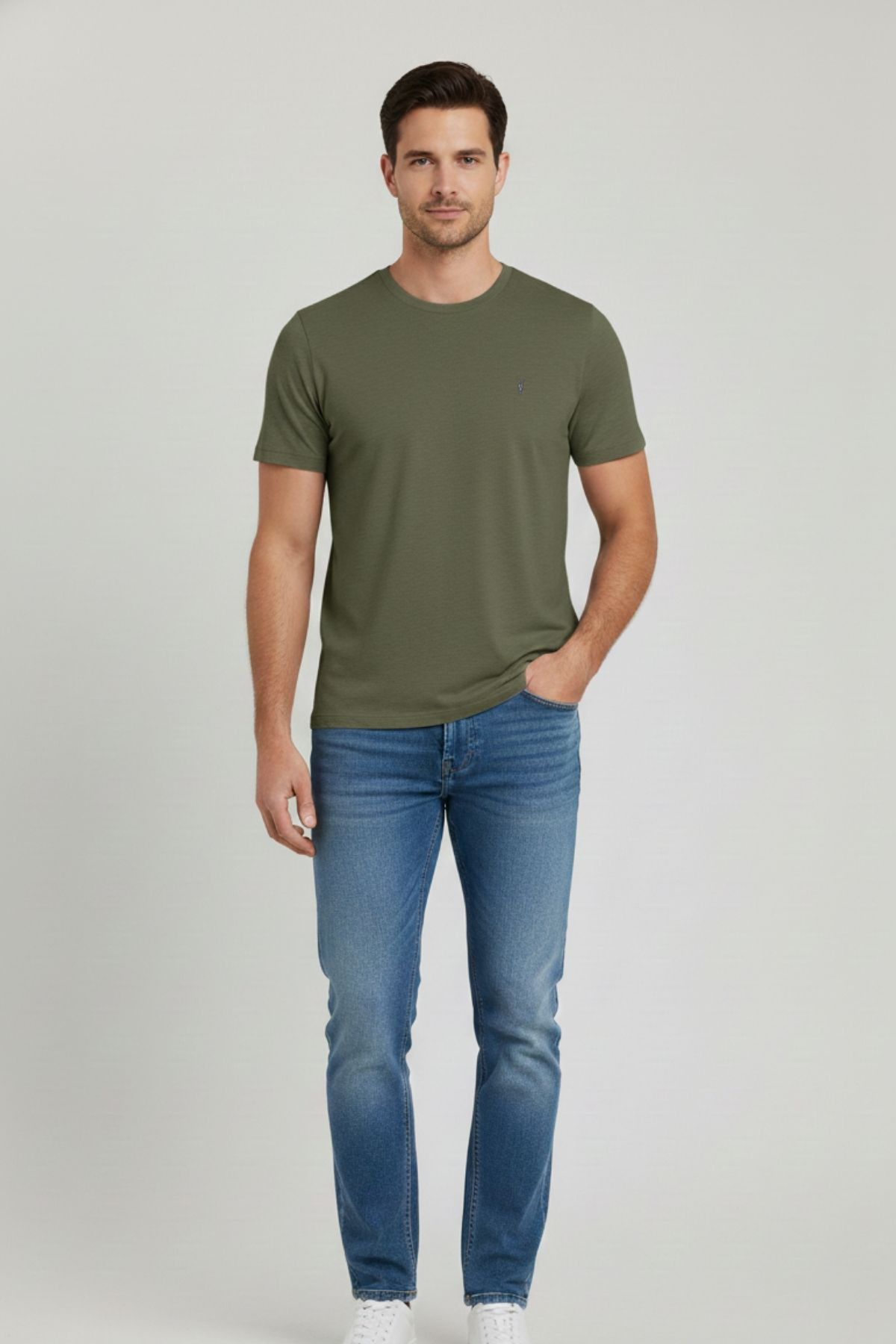 Erkek Bisiklet Yaka Salaş Basic HAKİ Tişört 4