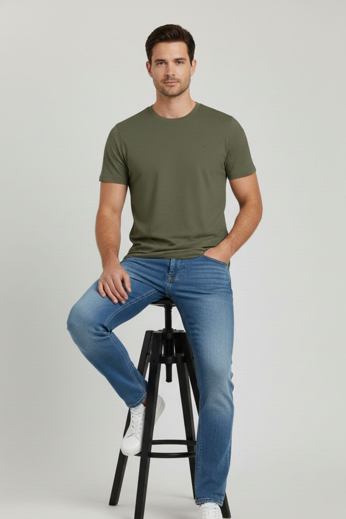 Erkek Bisiklet Yaka Salaş Basic HAKİ Tişört 5