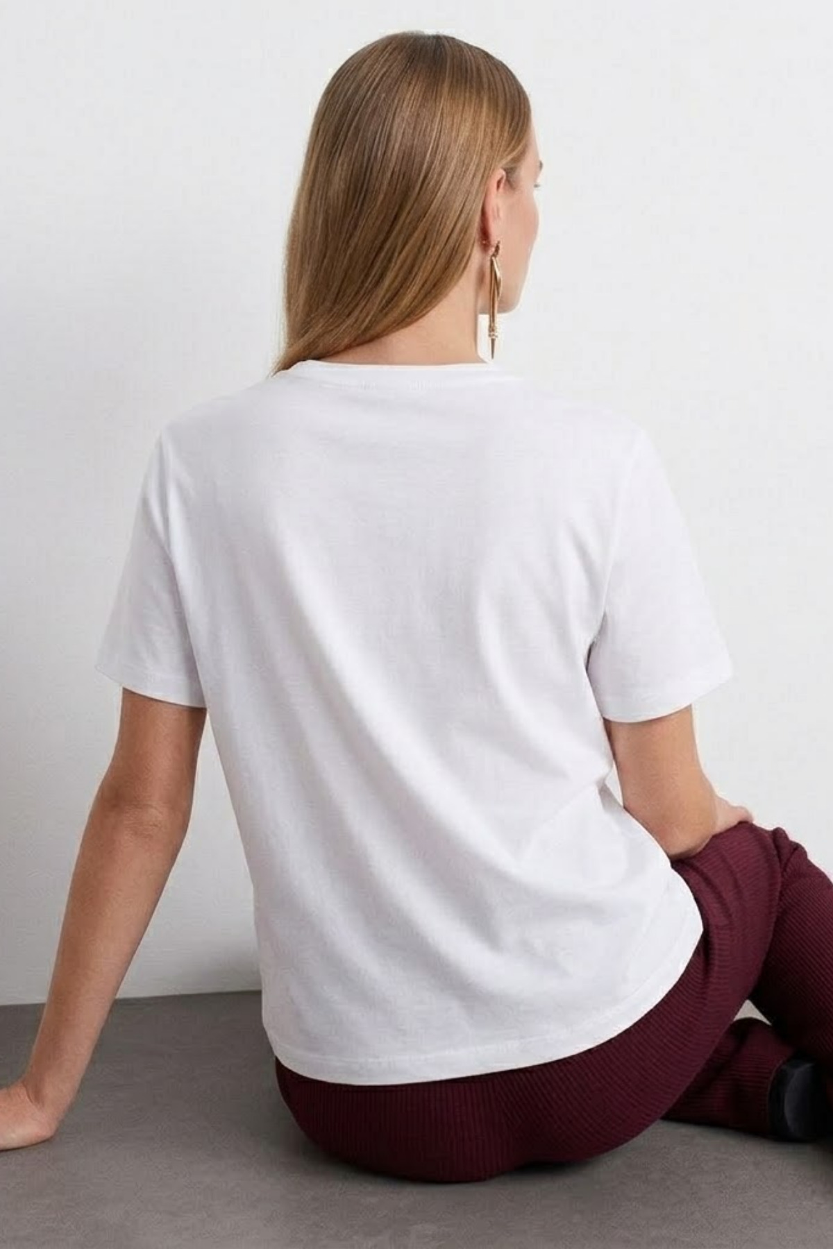 Kadın Comfort Fit Basic Beyaz Bol Tişört 3