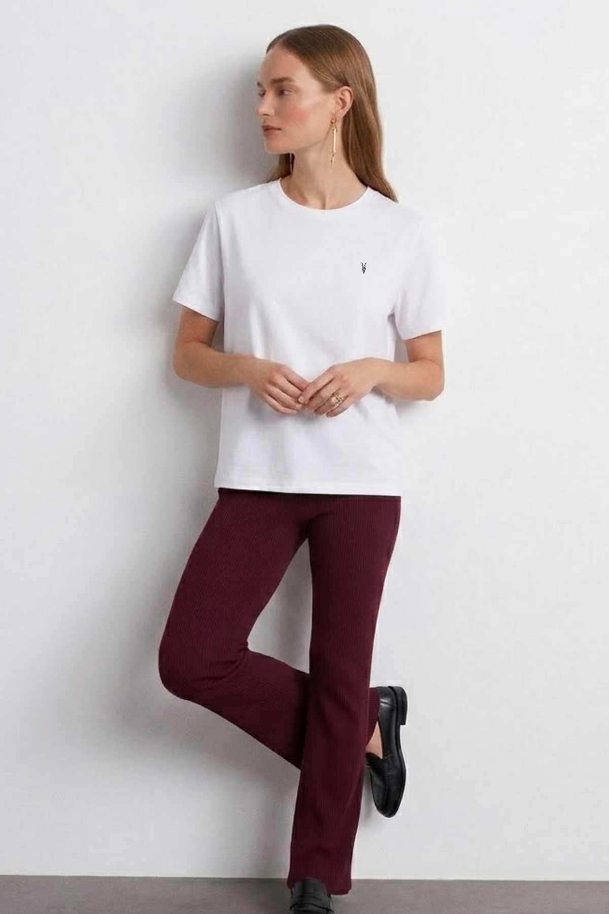 Kadın Comfort Fit Basic Beyaz Bol Tişört 5