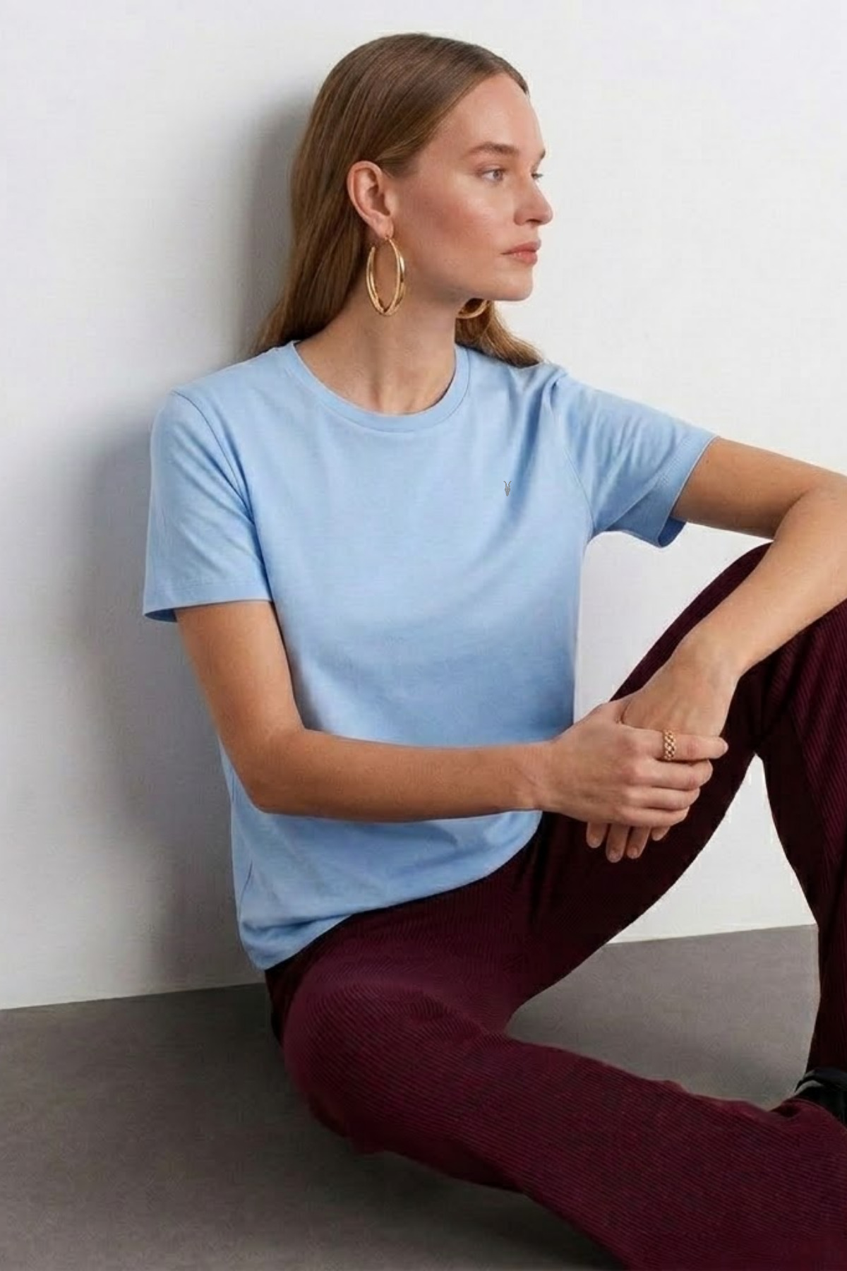 Kadın Comfort Fit Basic B.Mavi Bol Tişört BUZ 4