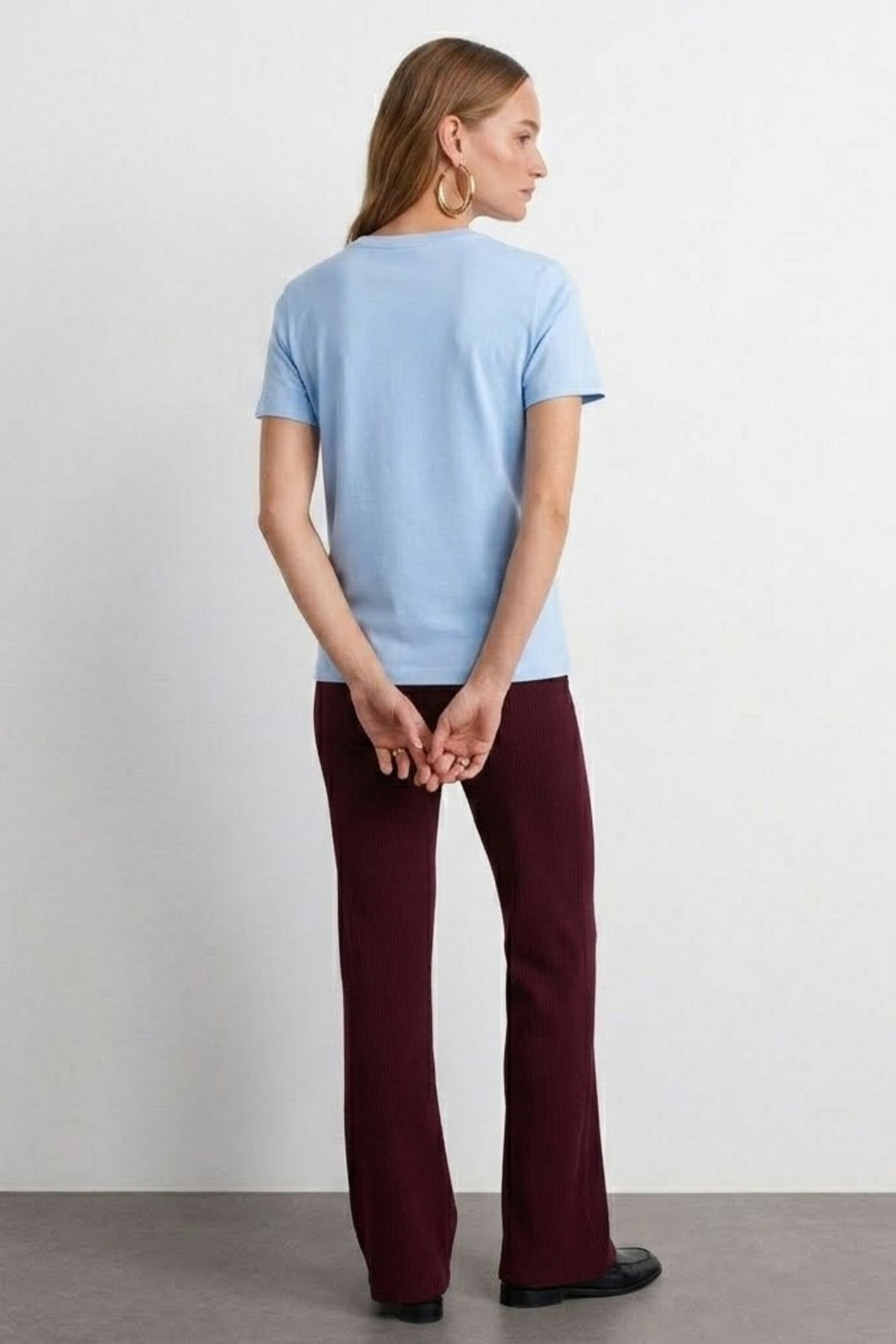 Kadın Comfort Fit Basic B.Mavi Bol Tişört BUZ 6