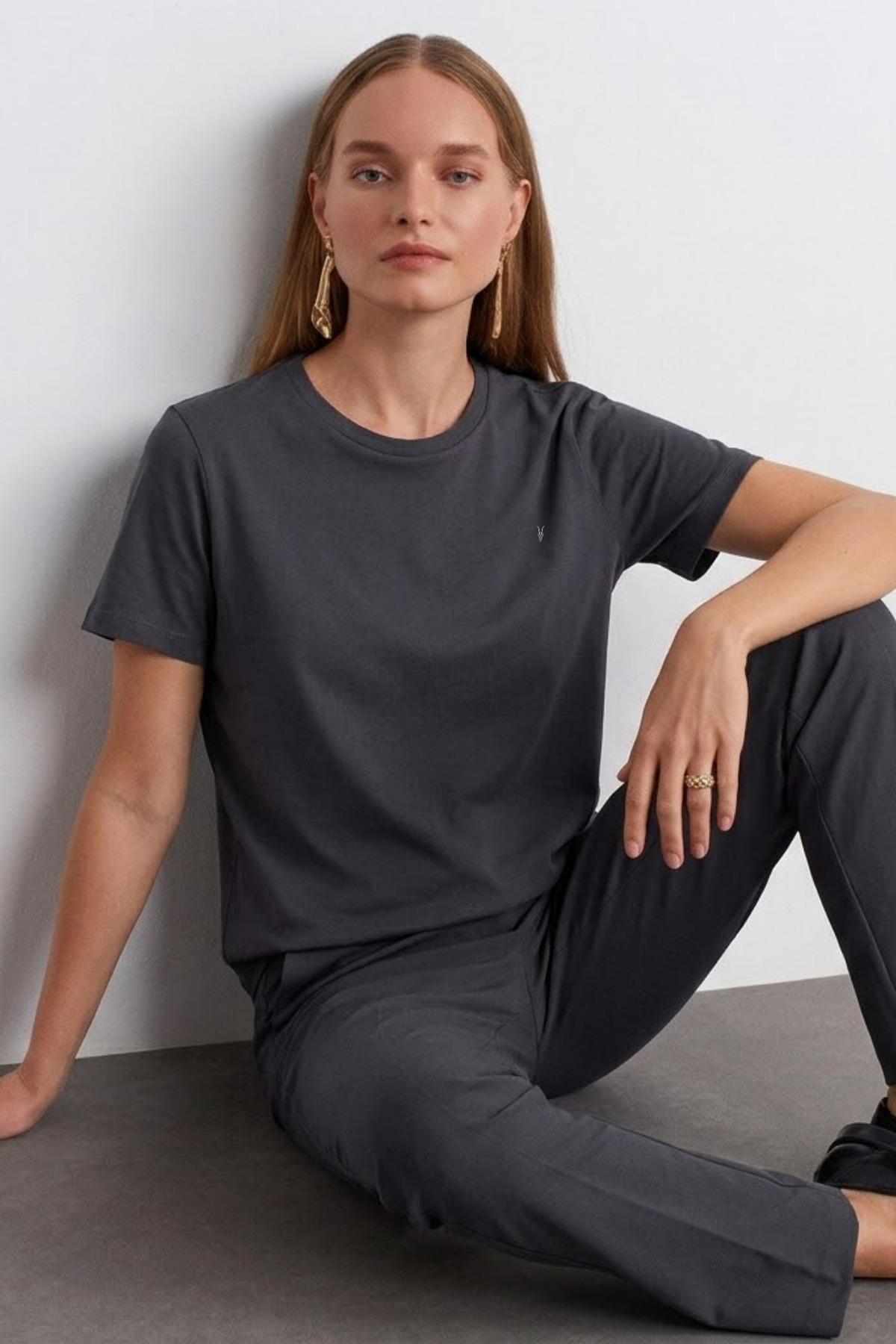 Kadın Comfort Fit Basic Füme Bol Tişört 5