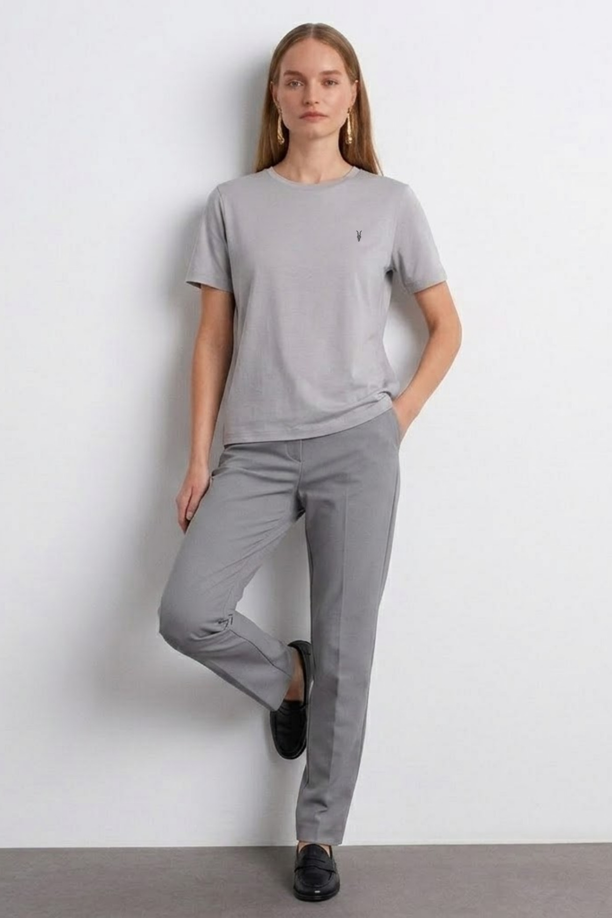 Kadın Comfort Fit Basic Gri Bol Tişört 5
