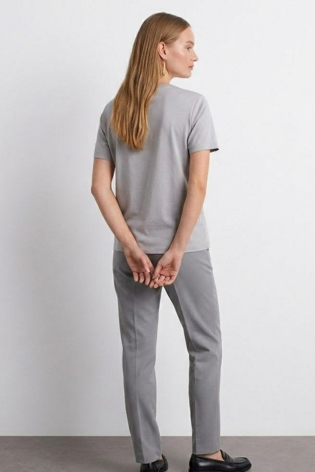 Kadın Comfort Fit Basic Gri Bol Tişört 6