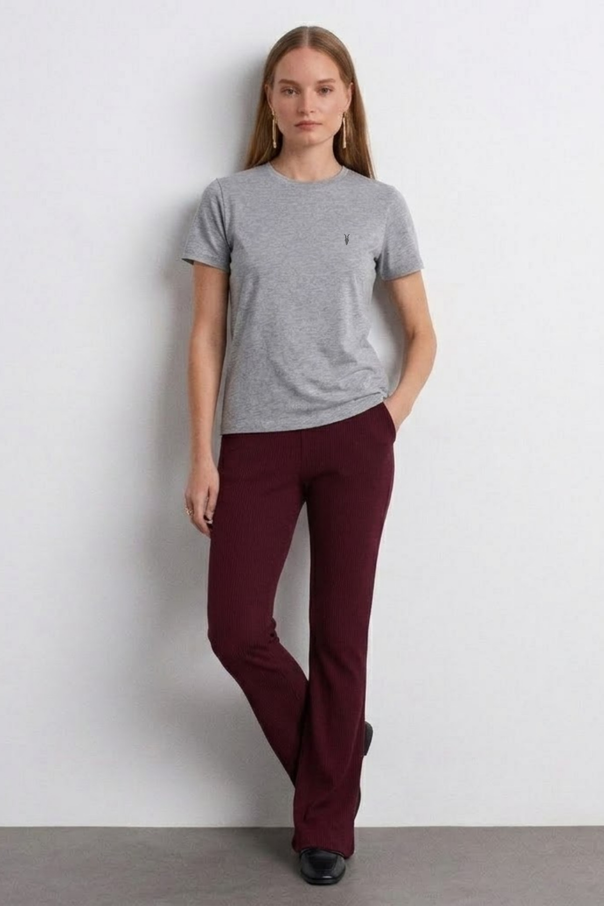 Kadın Comfort Fit Basic M.Gri Bol Tişört GRİMELANJ 5