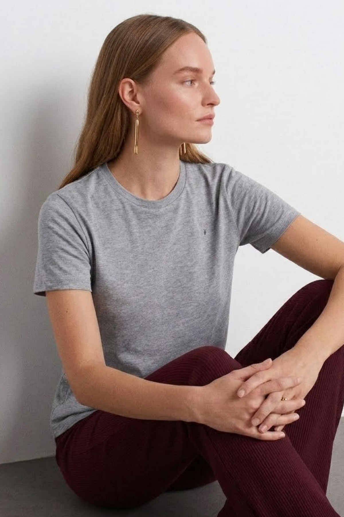 Kadın Comfort Fit Basic M.Gri Bol Tişört GRİMELANJ 4