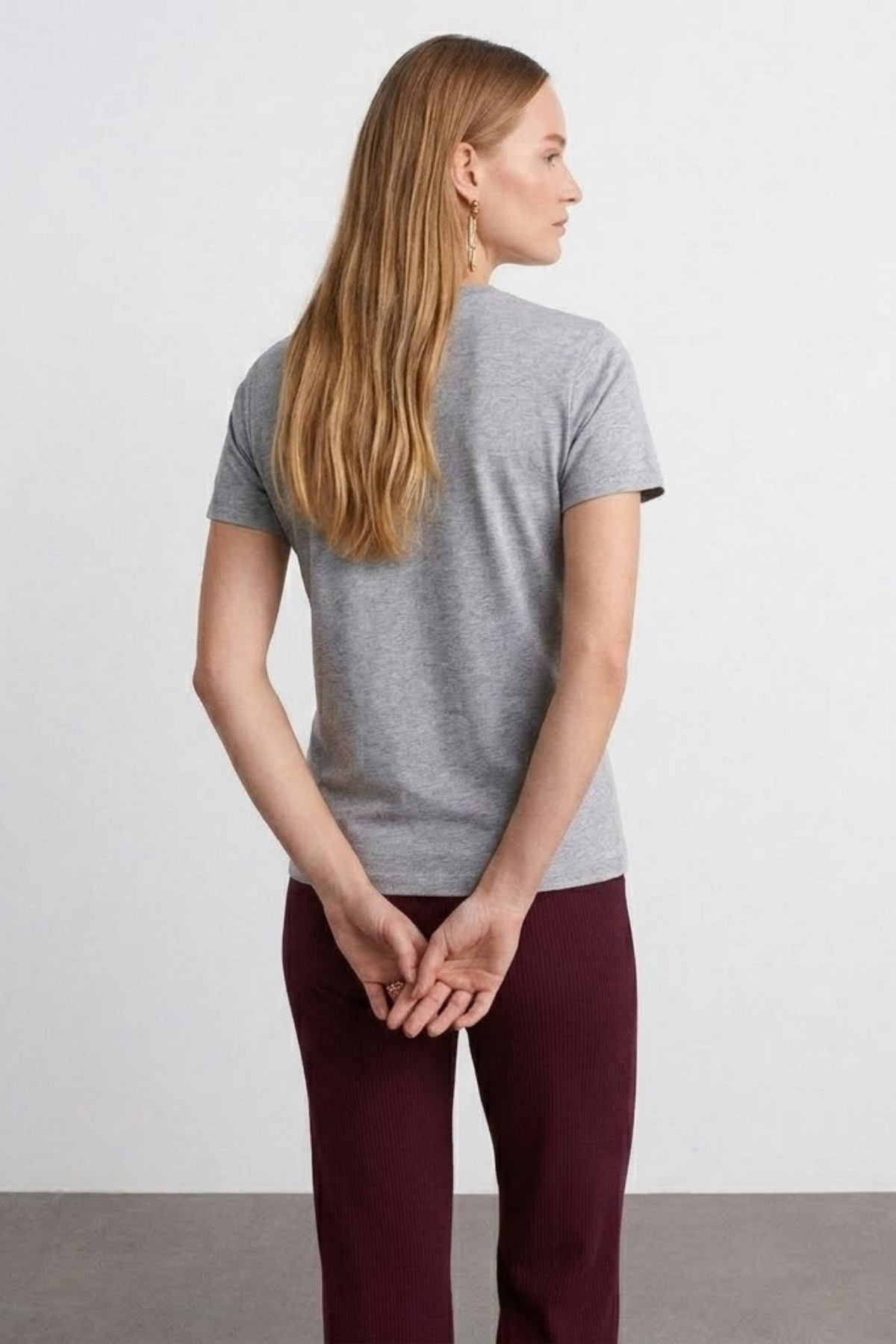 Kadın Comfort Fit Basic M.Gri Bol Tişört GRİMELANJ 6