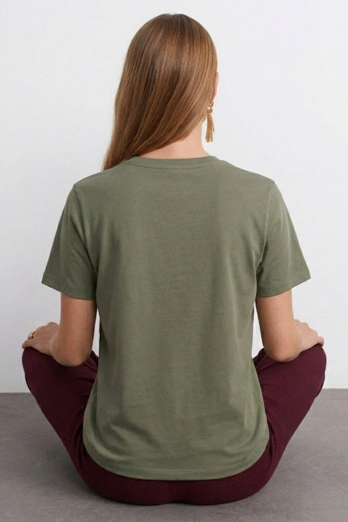 Kadın Comfort Fit Basic HAKİ Bol Tişört 3
