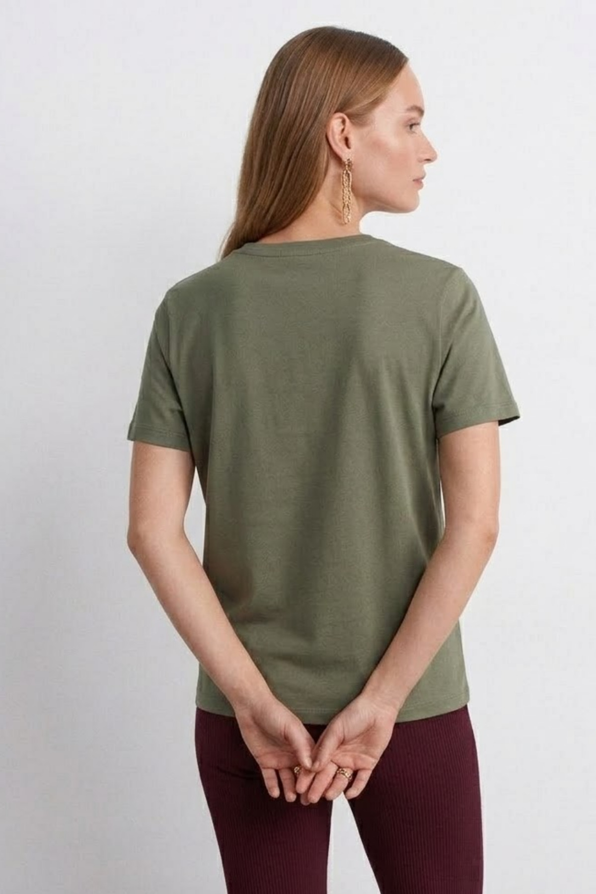 Kadın Comfort Fit Basic HAKİ Bol Tişört 6