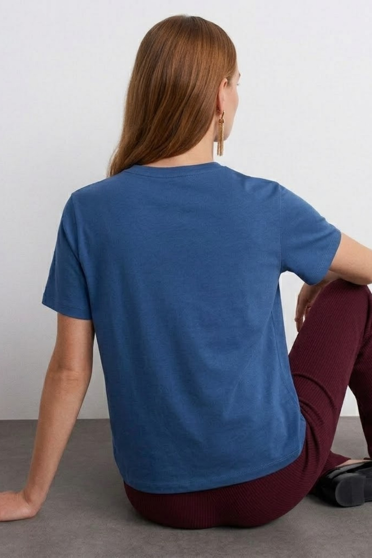 Kadın Comfort Fit Basic İNDİGO Bol Tişört 3