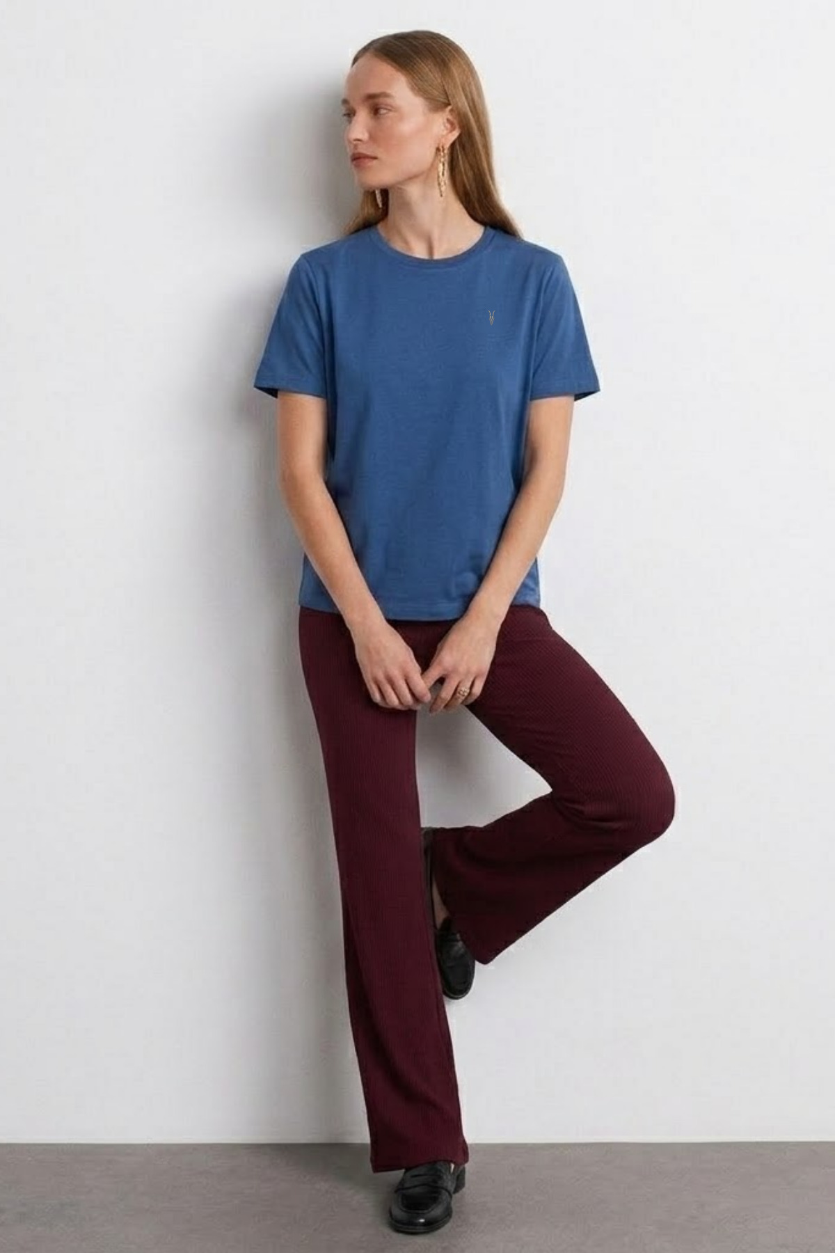 Kadın Comfort Fit Basic İNDİGO Bol Tişört 4