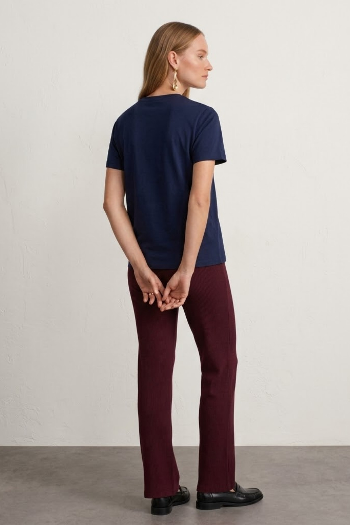 Kadın Comfort Fit Basic Lacivert Bol Tişört 3