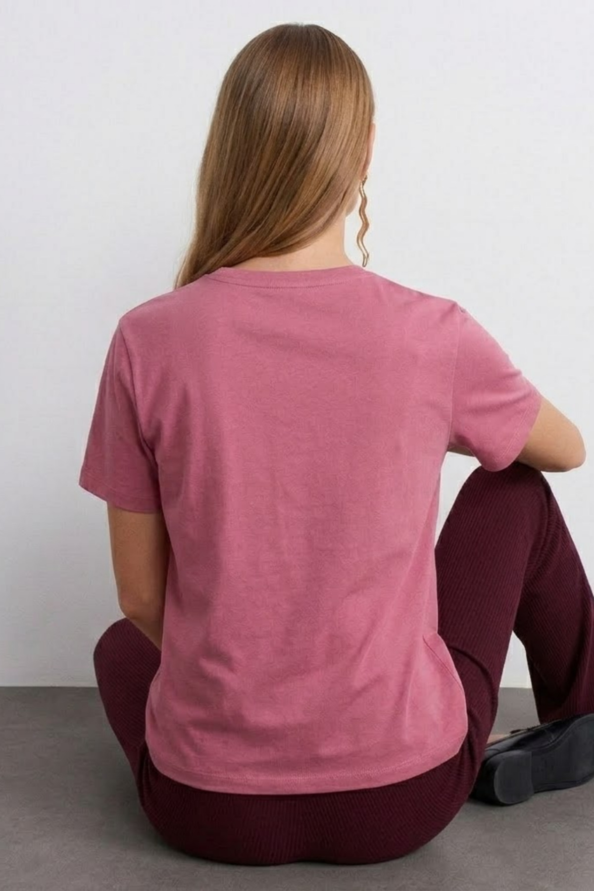 Kadın Comfort Fit Basic Pudra Bol Tişört 3