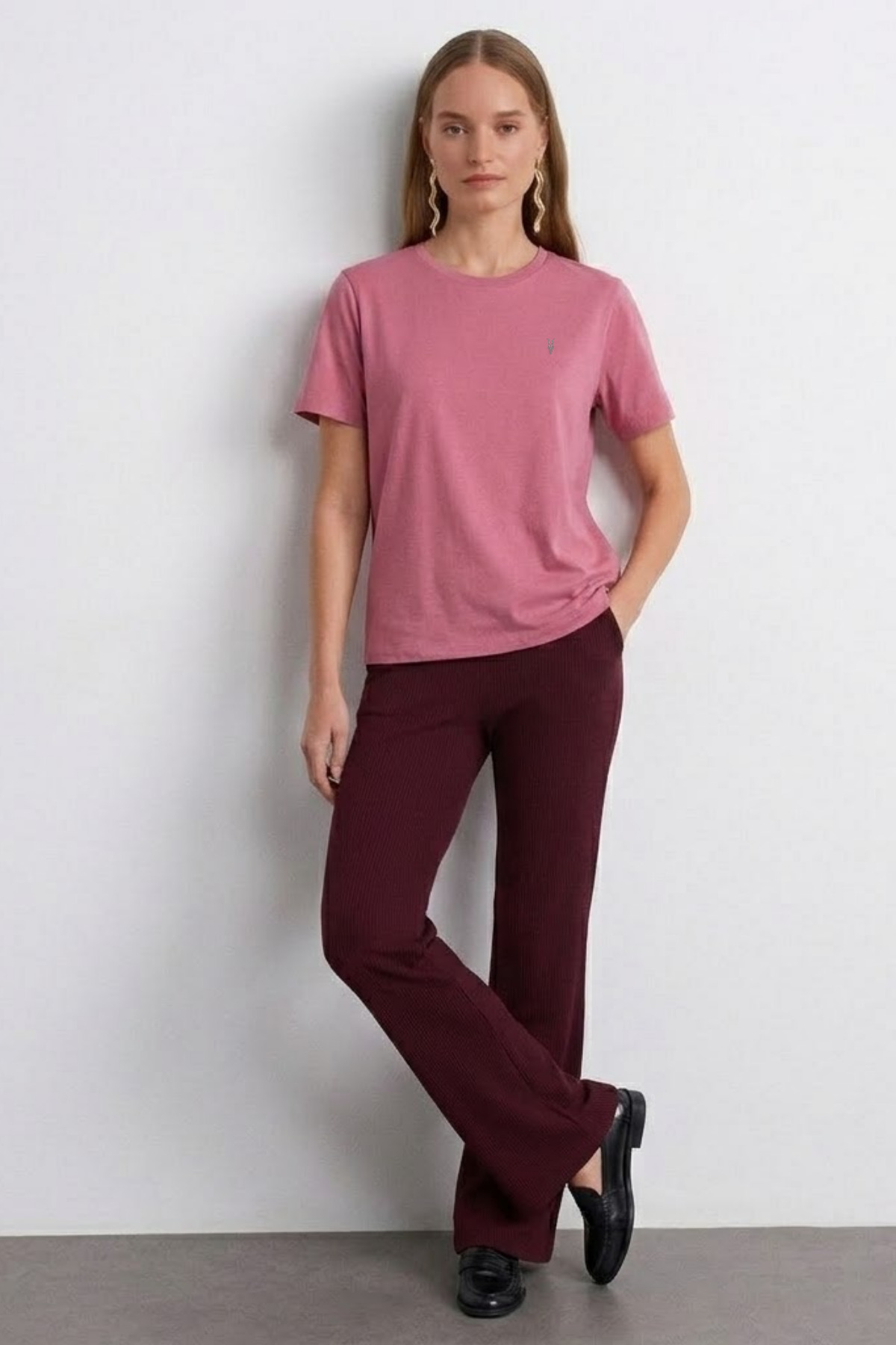 Kadın Comfort Fit Basic Pudra Bol Tişört 4