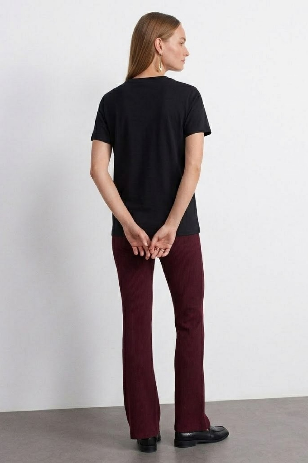 Kadın Comfort Fit Basic Siyah Bol Tişört 6