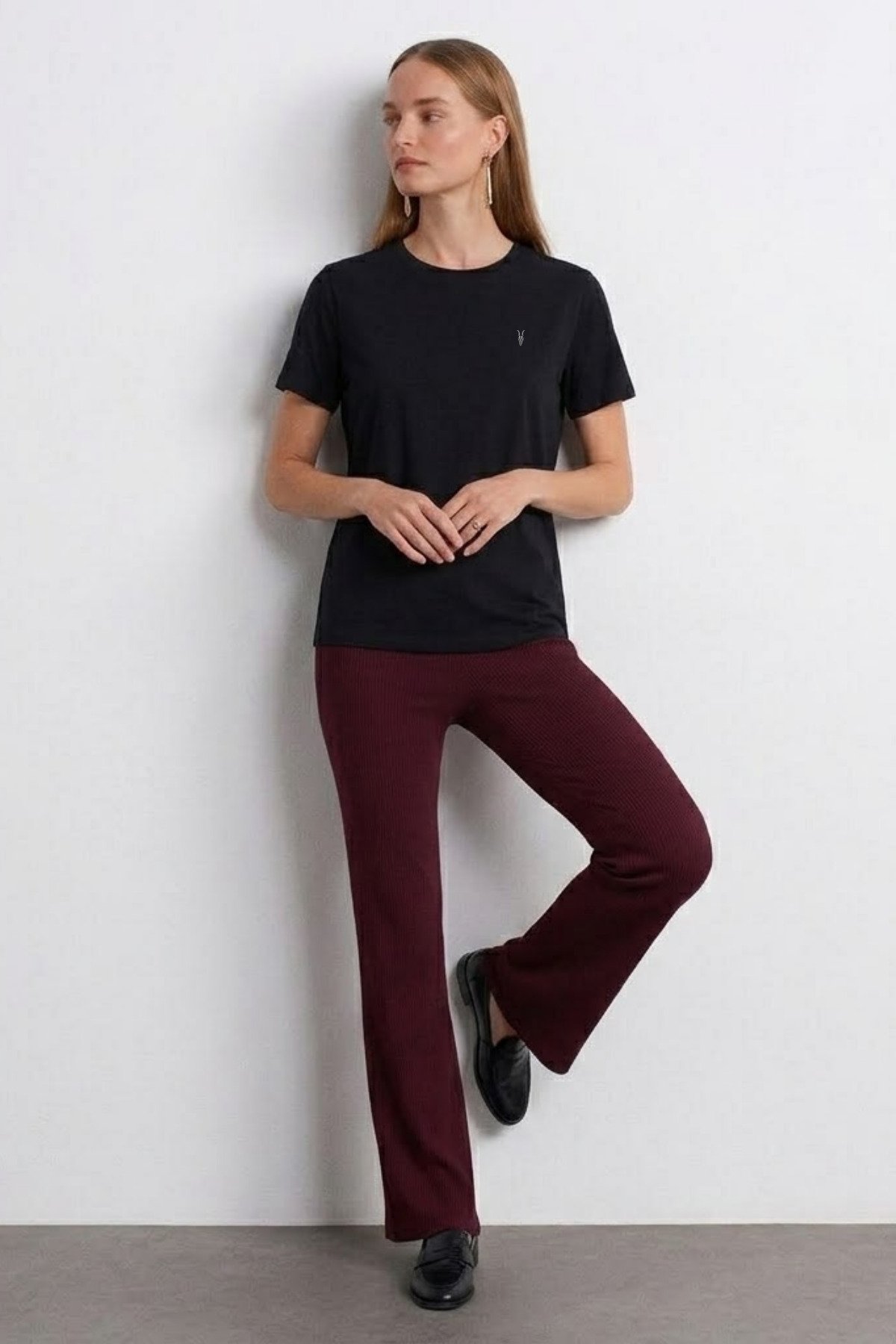 Kadın Comfort Fit Basic Siyah Bol Tişört 4