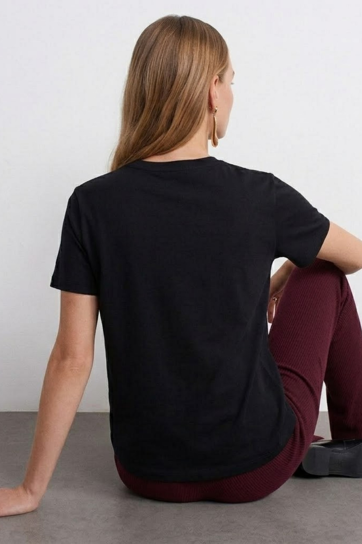 Kadın Comfort Fit Basic Siyah Bol Tişört 3