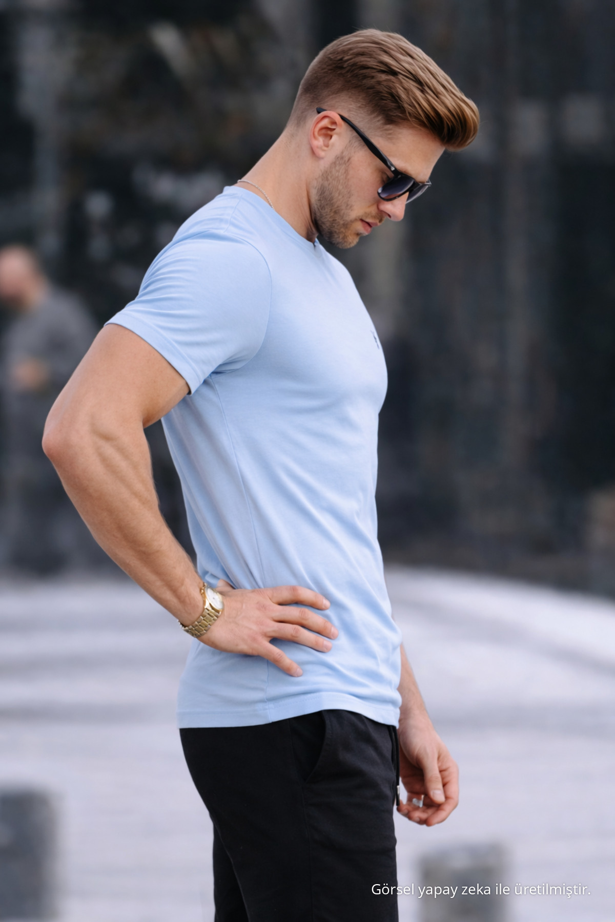 Erkek Bisiklet Yaka Slim Basic B.Mavi Tişört BUZ 5
