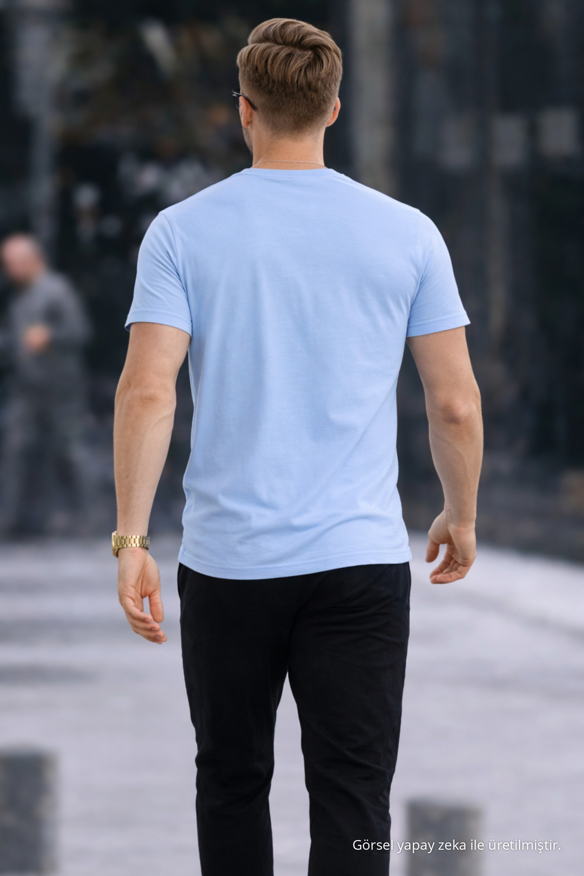 Erkek Bisiklet Yaka Slim Basic B.Mavi Tişört BUZ 6