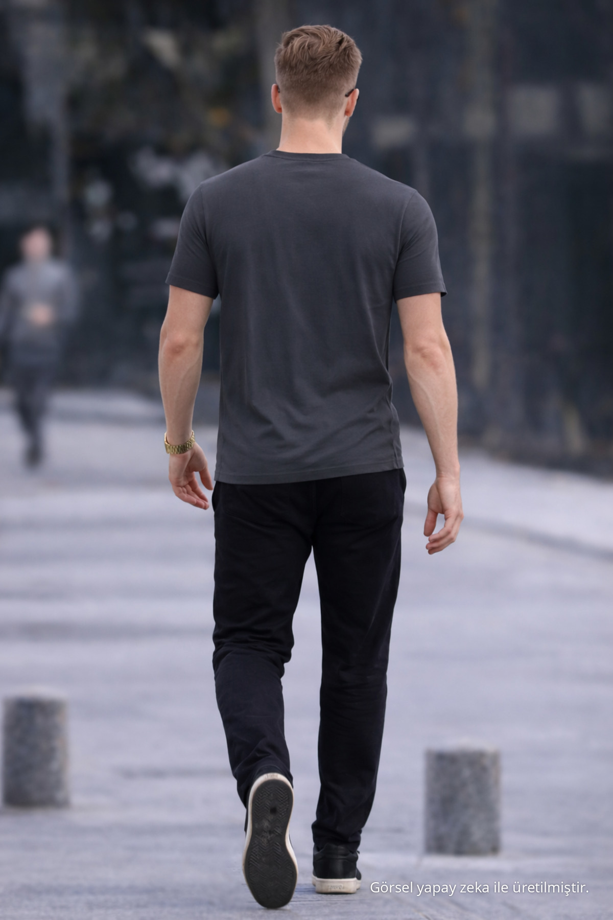 Erkek Bisiklet Yaka Slim Basic Füme Tişört 6