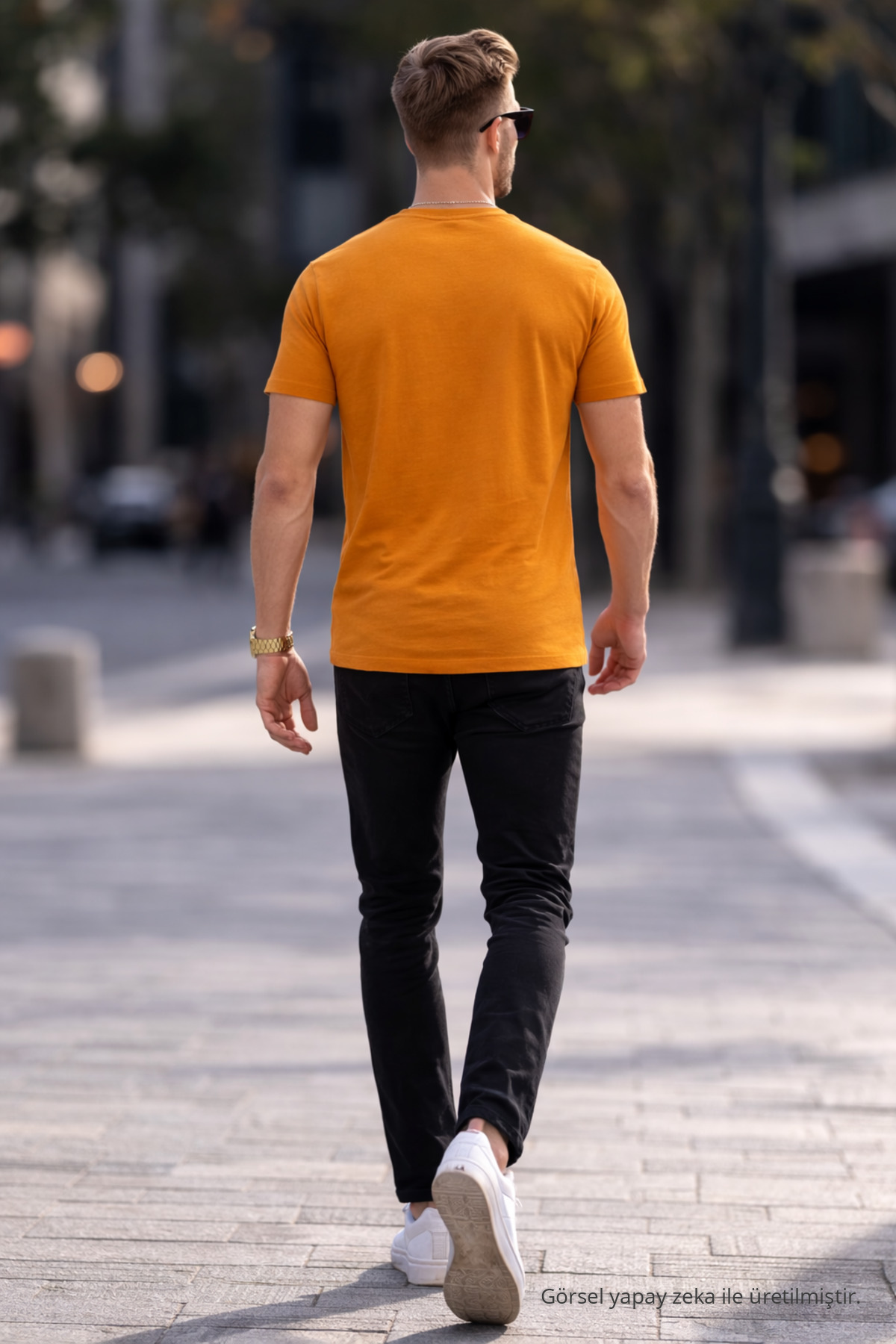 Erkek Bisiklet Yaka Slim Basic Hardal Tişört 6