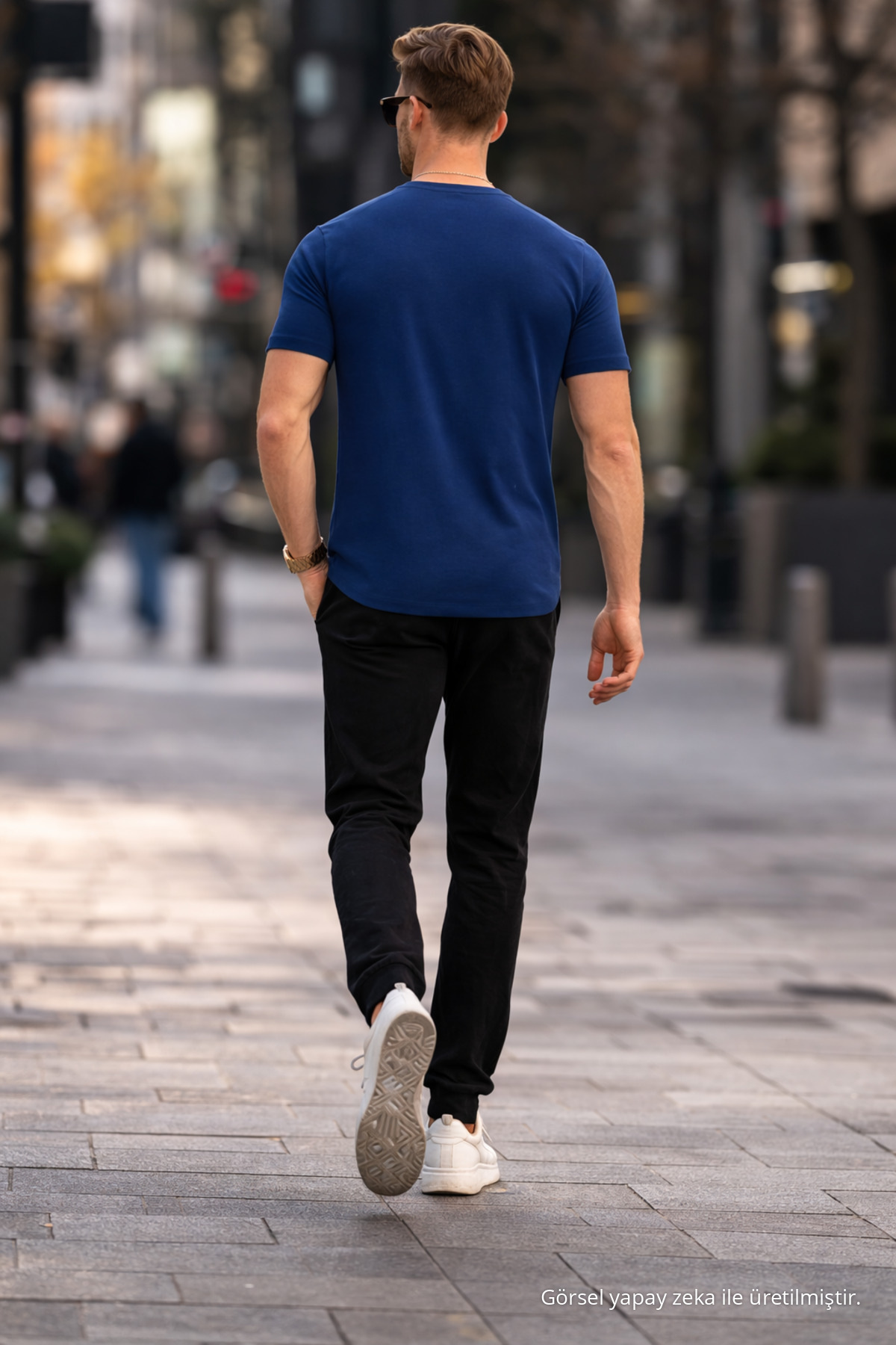 Erkek Bisiklet Yaka Slim Basic İNDİGO Tişört 6