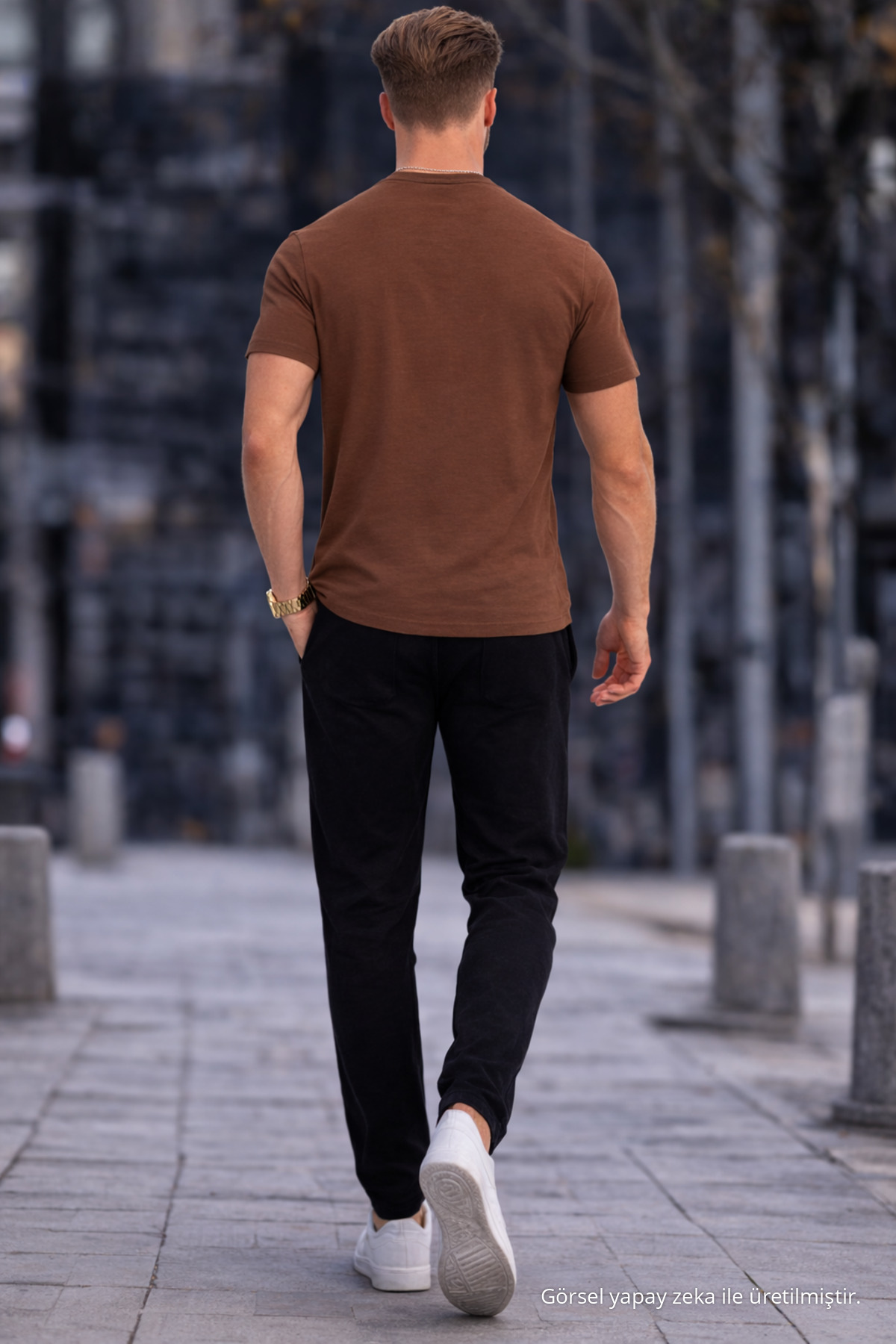 Erkek Bisiklet Yaka Slim Basic Kahverengi Tişört 6