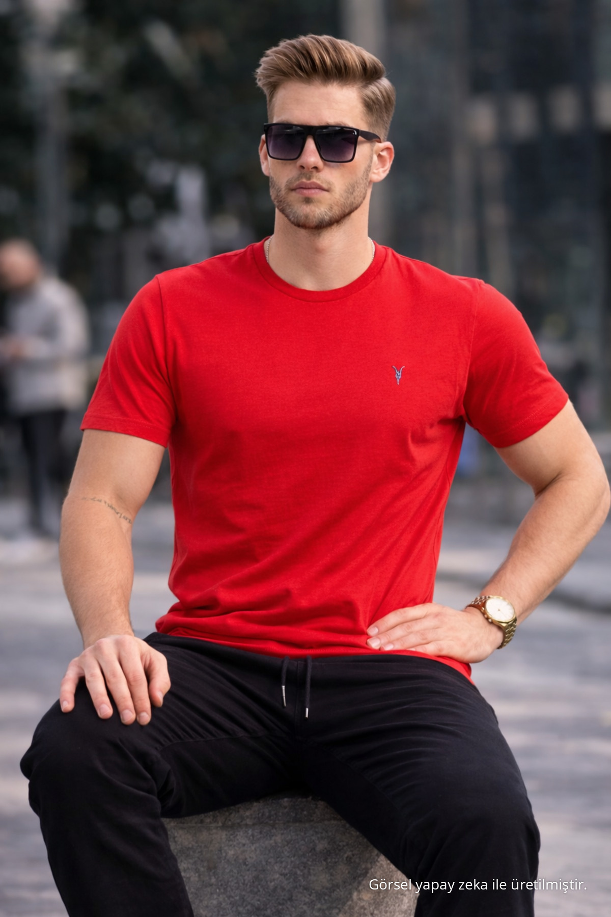 Erkek Bisiklet Yaka Slim Basic KIRMIZI Tişört 3