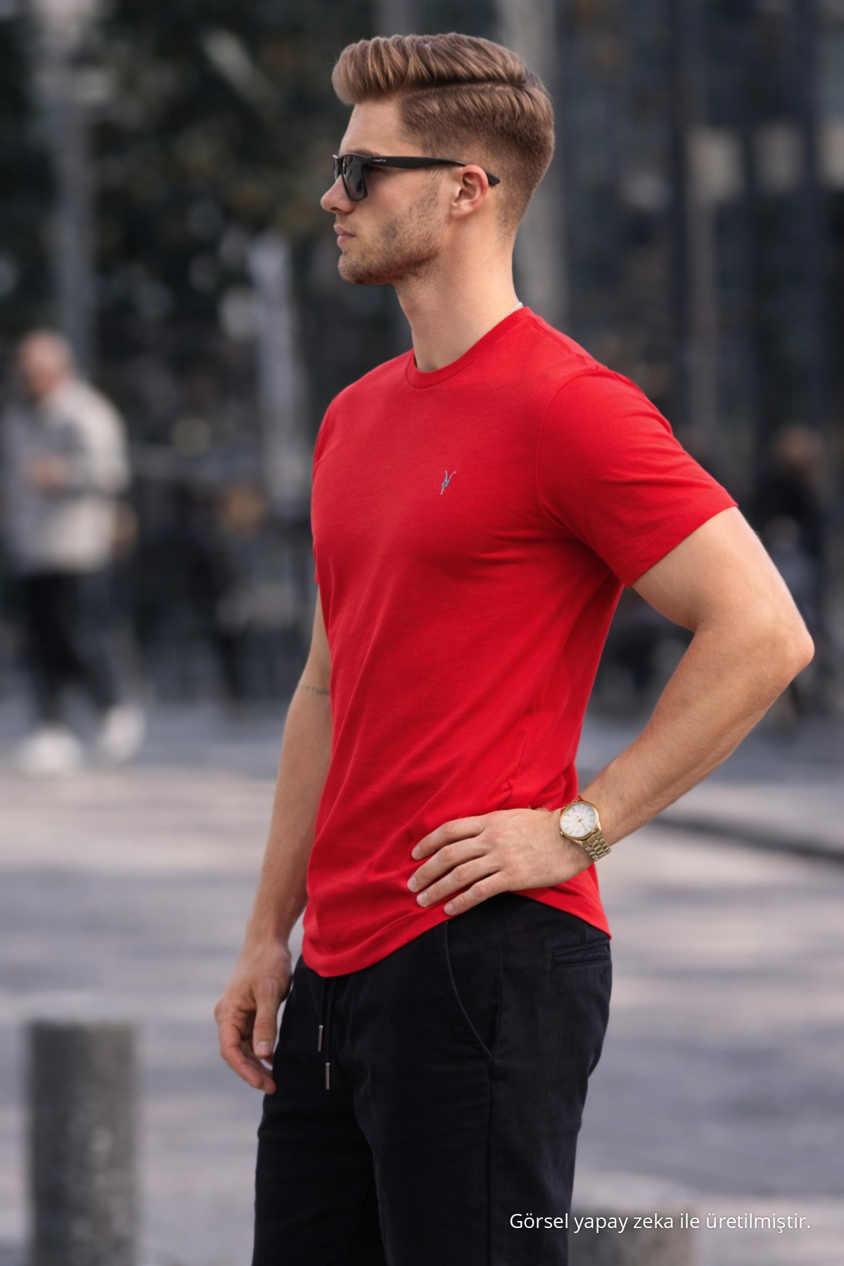 Erkek Bisiklet Yaka Slim Basic KIRMIZI Tişört 4