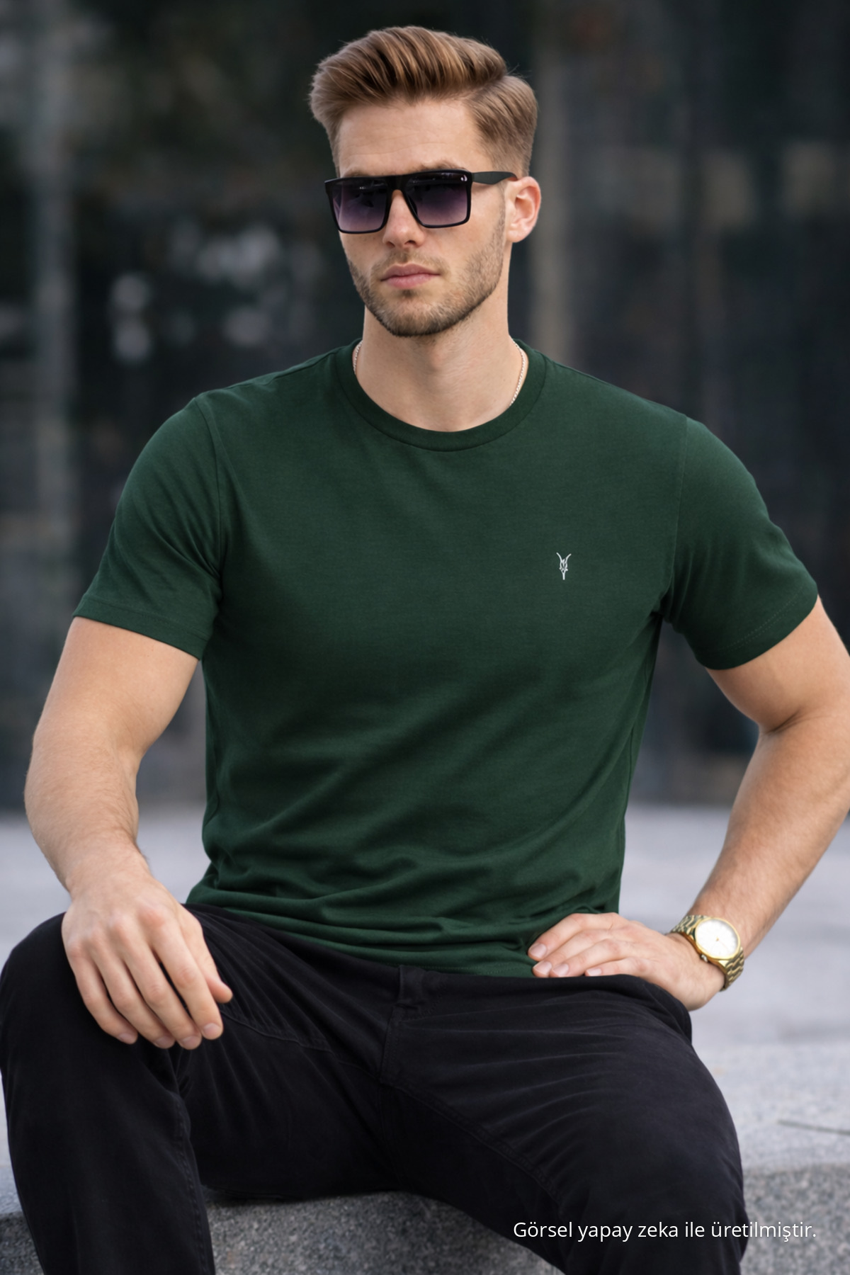 Erkek Bisiklet Yaka Slim Basic KOYU Tişört 4