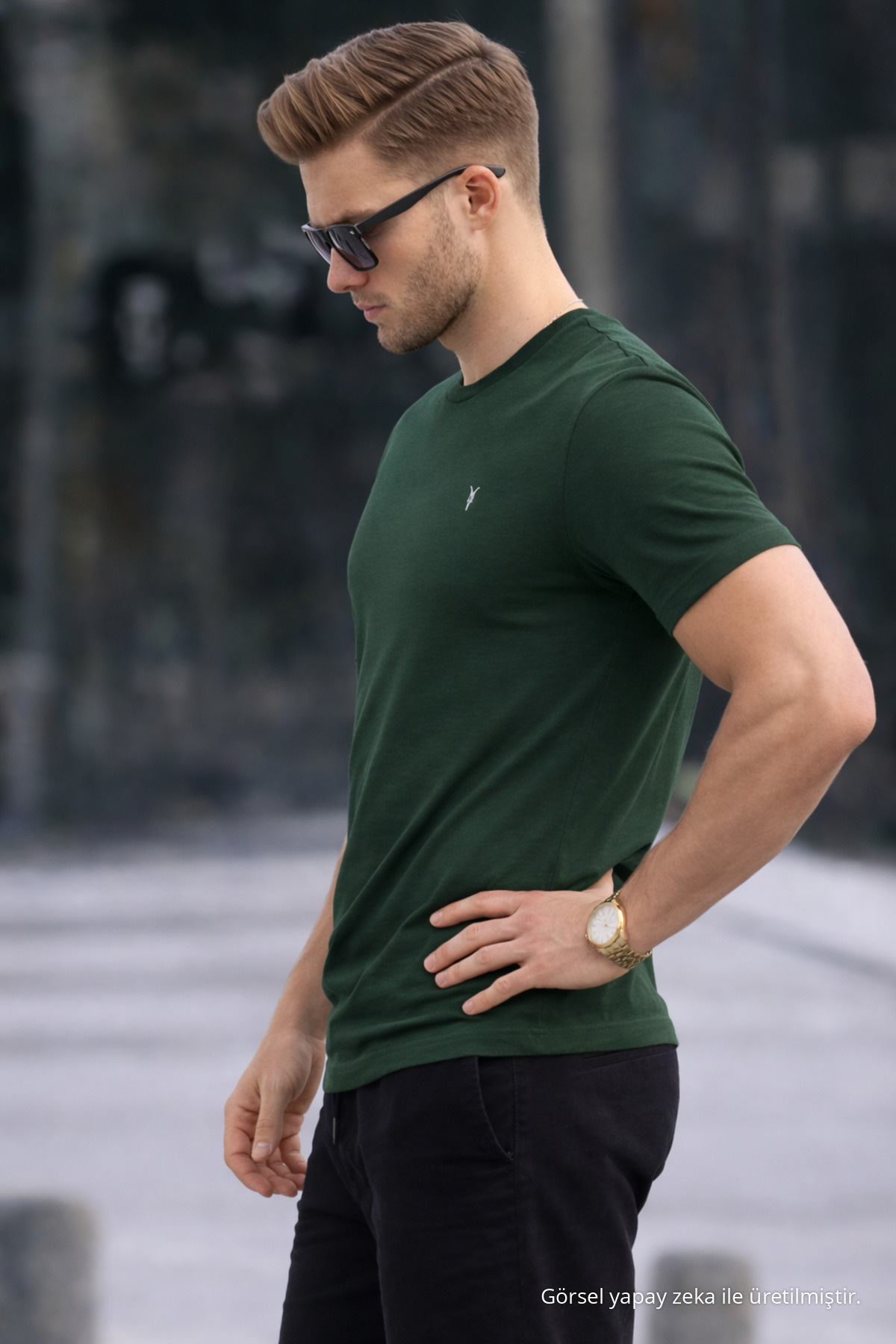 Erkek Bisiklet Yaka Slim Basic KOYU Tişört 5