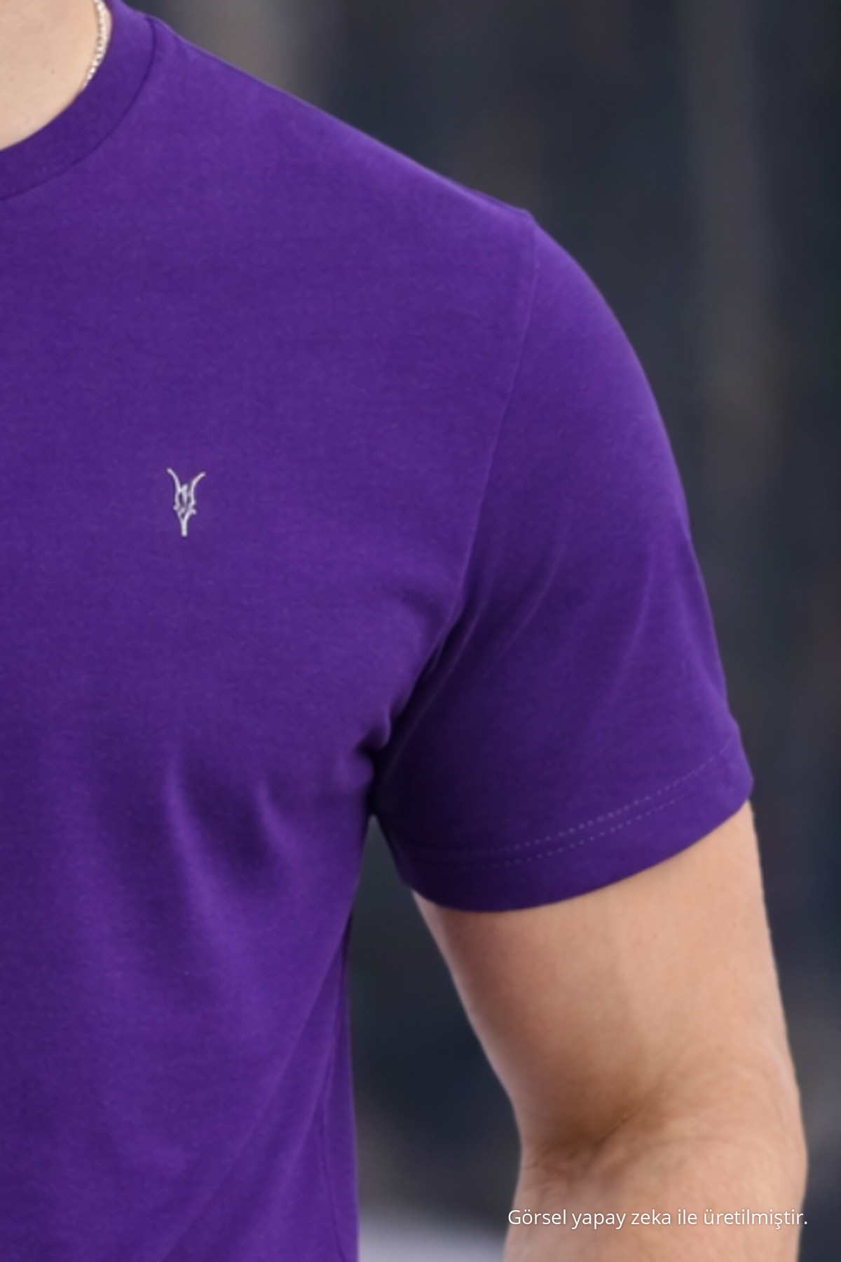 Erkek Bisiklet Yaka Slim Basic Mor Tişört 3