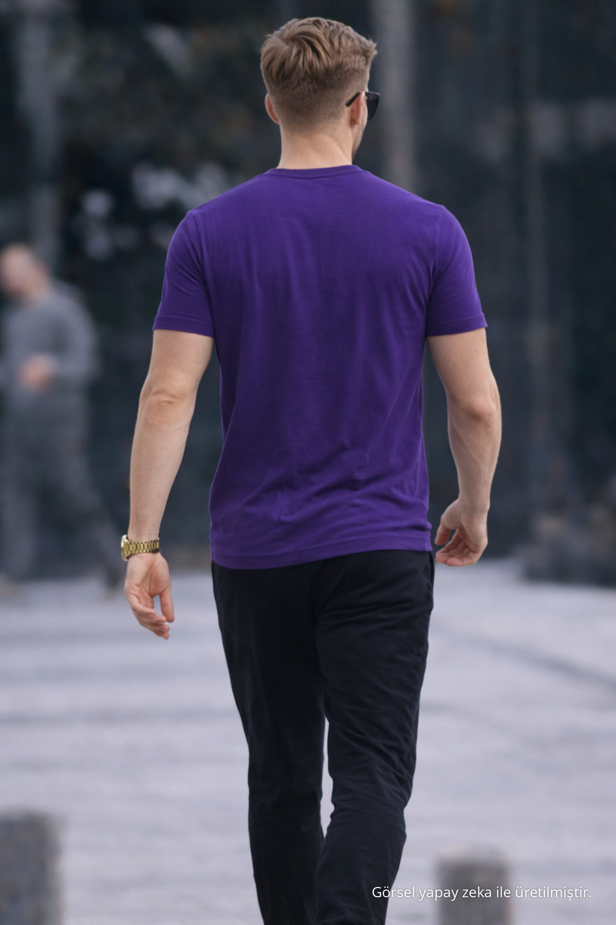 Erkek Bisiklet Yaka Slim Basic Mor Tişört 6