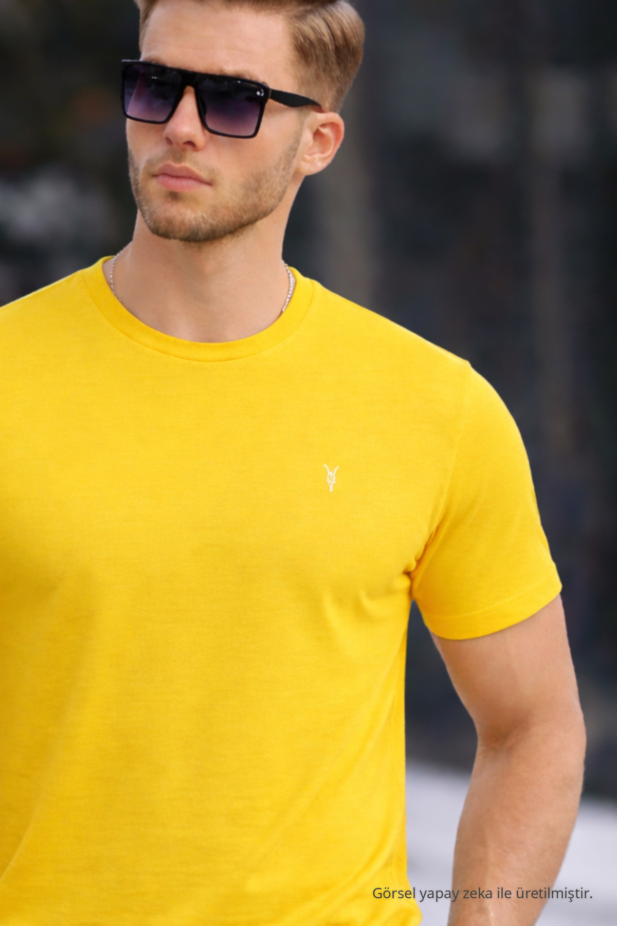 Erkek Bisiklet Yaka Slim Basic SARI Tişört 3