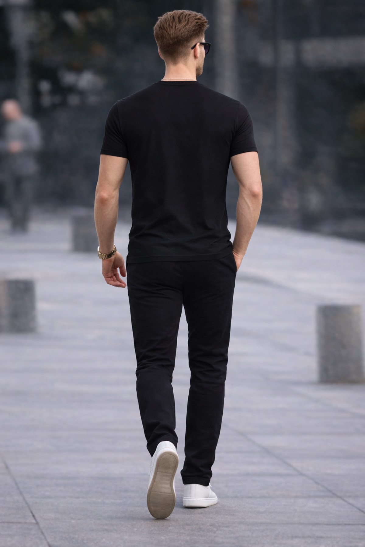 Erkek Bisiklet Yaka Slim Basic Siyah Tişört 6