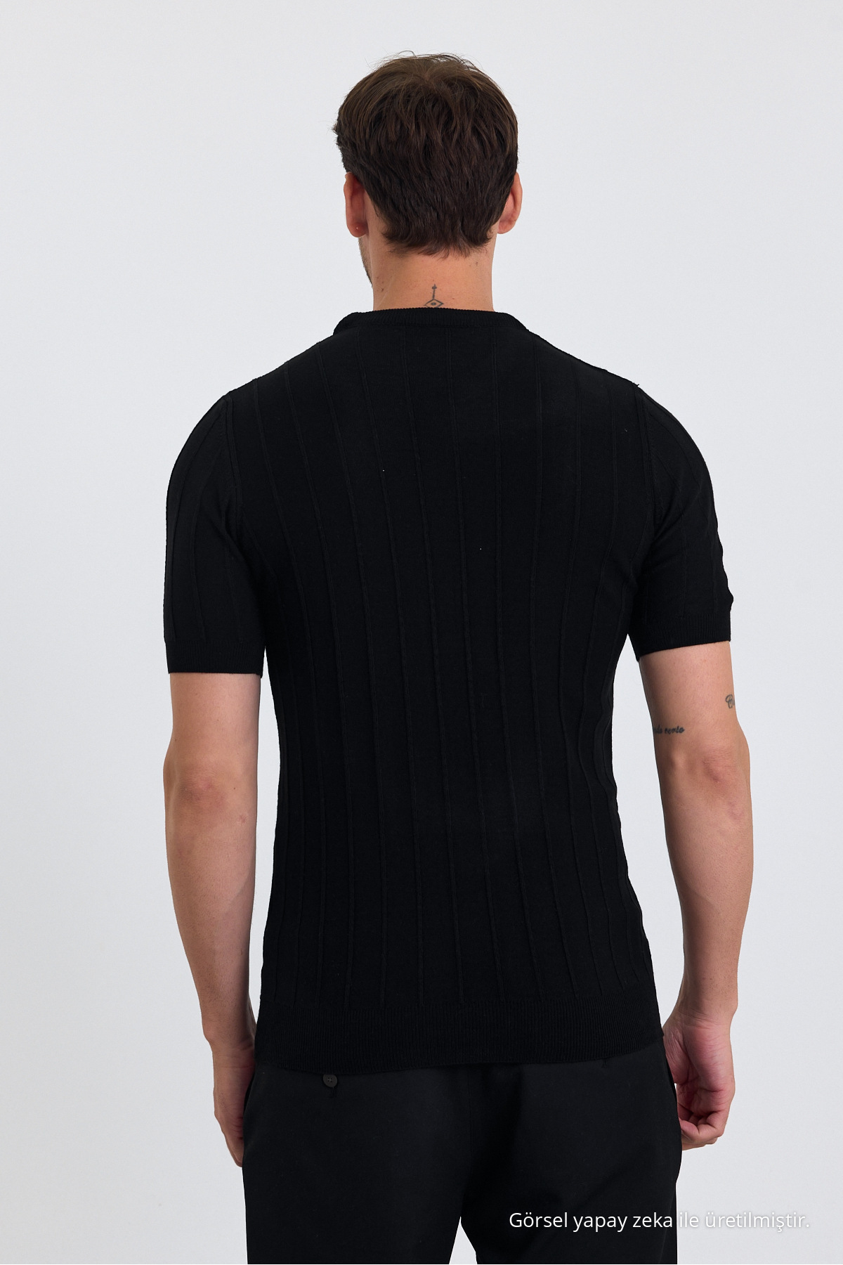 Erkek Bisiklet Yaka Örme T-shirt SİYAH 6