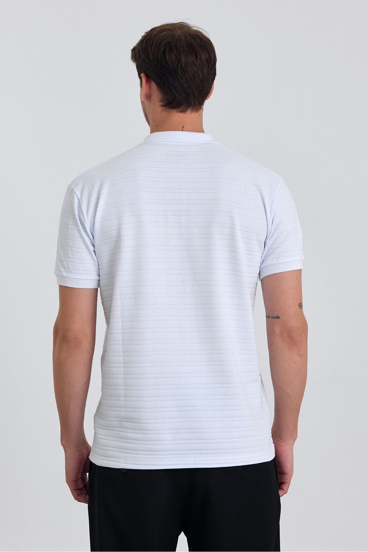 Erkek %100 Pamuklu Kumaş Slim Fit Kesim 2'Li Polo Yaka T-shirt - SİYAH Siyah Beyaz 6
