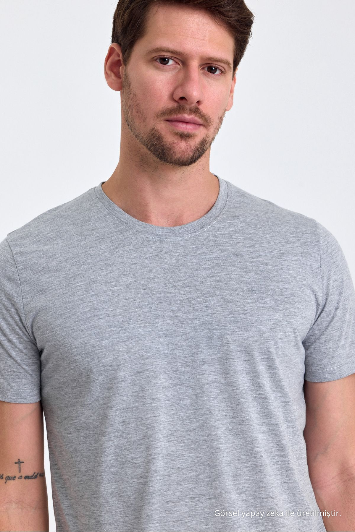 Erkek Grimelanj %100 Pamuk Slim Fit Bisiklet Yaka Basic Tişört GRİMELANJ 3