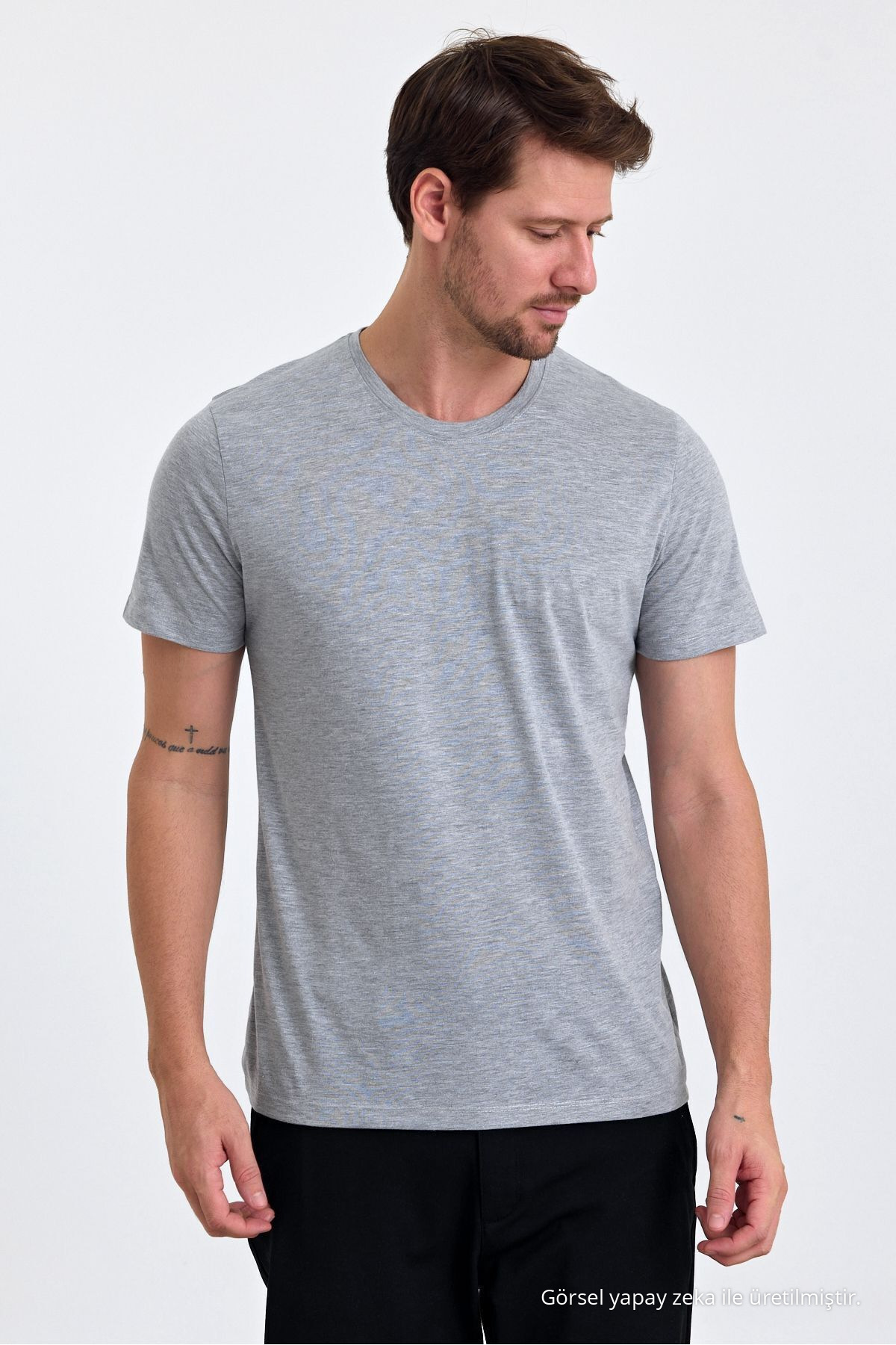 Erkek Grimelanj %100 Pamuk Slim Fit Bisiklet Yaka Basic Tişört GRİMELANJ 7