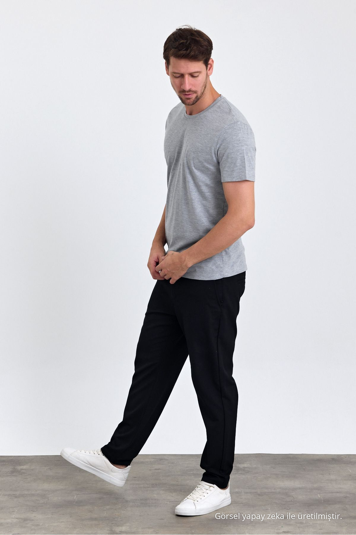 Erkek Grimelanj %100 Pamuk Slim Fit Bisiklet Yaka Basic Tişört GRİMELANJ 6