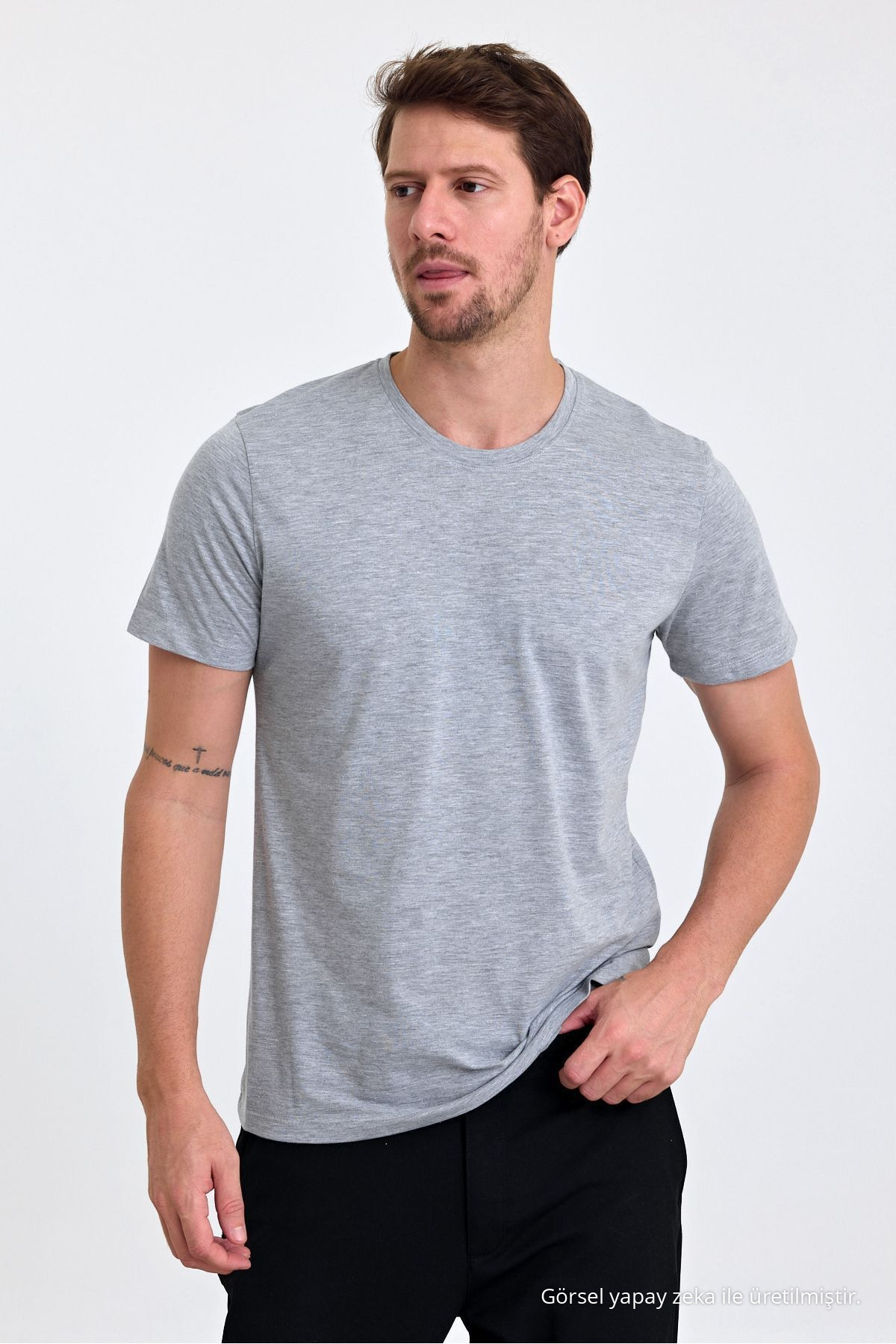 Erkek Grimelanj %100 Pamuk Slim Fit Bisiklet Yaka Basic Tişört GRİMELANJ 8