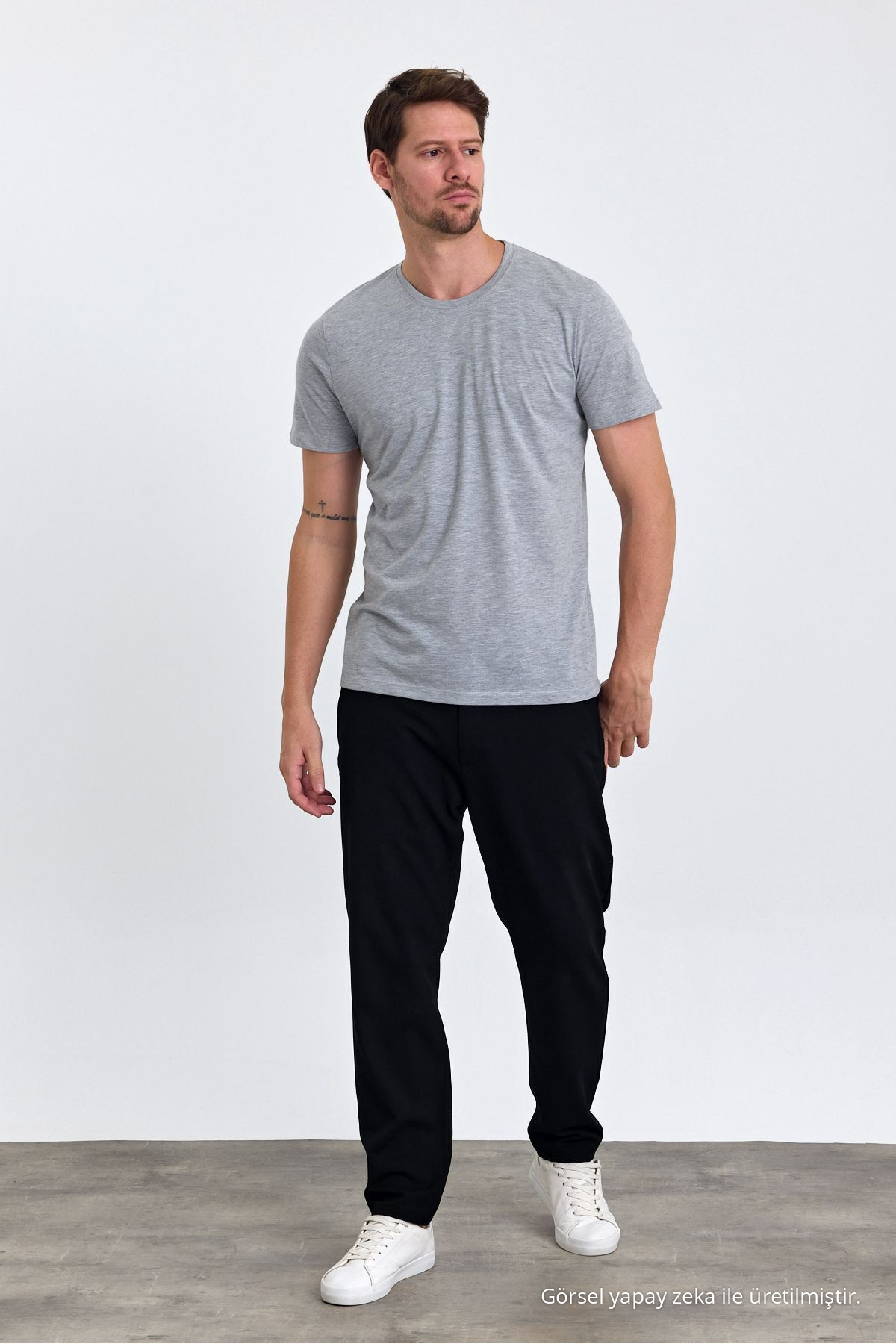 Erkek Grimelanj %100 Pamuk Slim Fit Bisiklet Yaka Basic Tişört GRİMELANJ 5