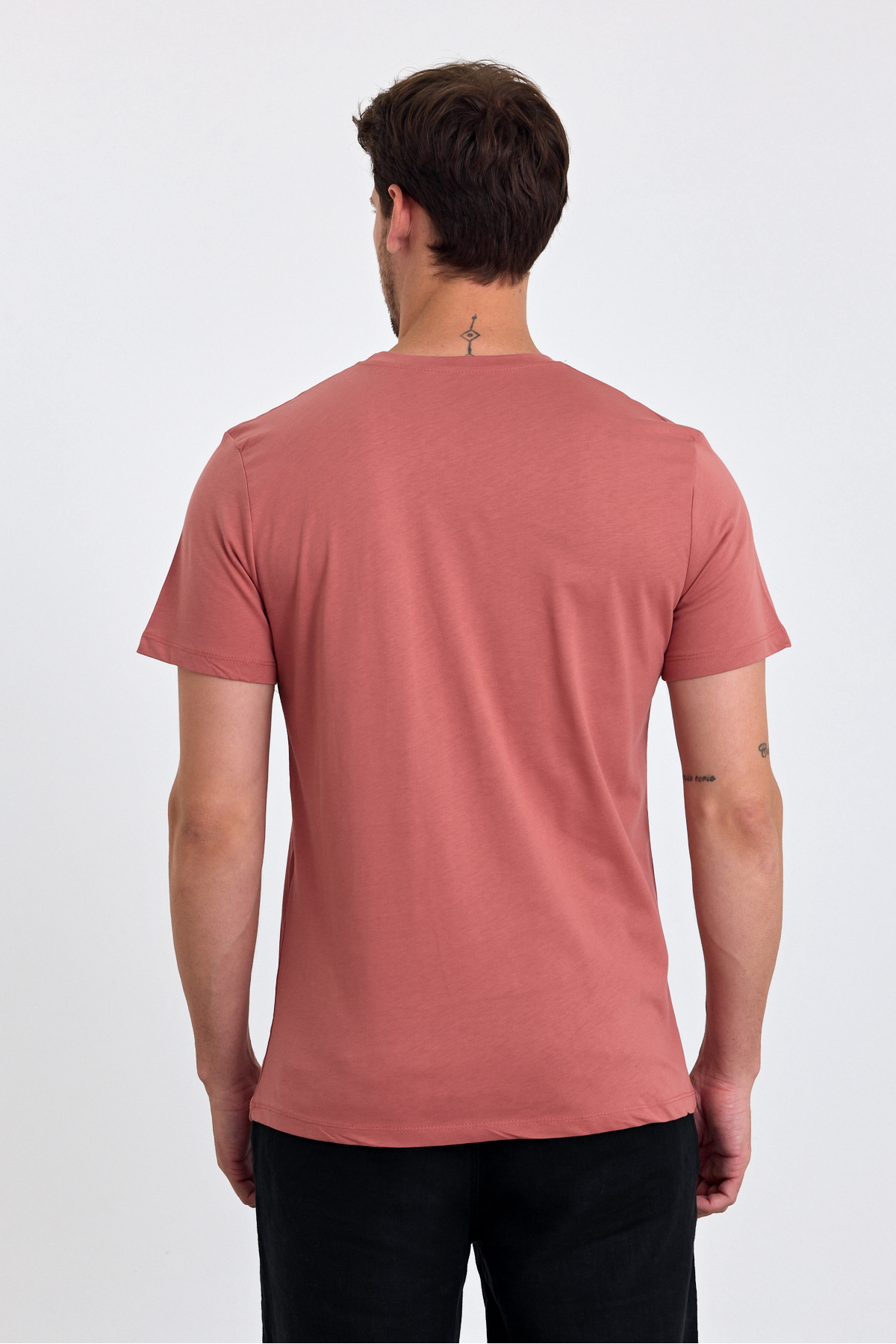 Erkek Pudra %100 Pamuk Slim Fit Bisiklet Yaka Basic Tişört 8