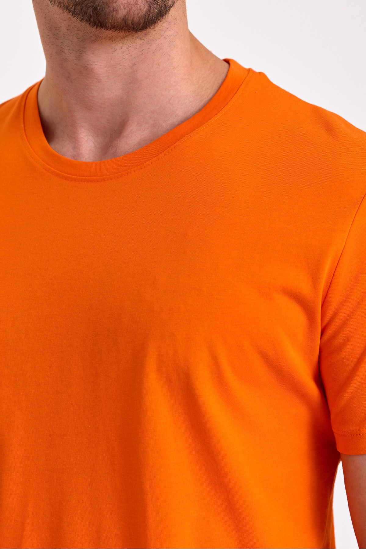 Erkek Turuncu %100 Pamuk Slim Fit Bisiklet Yaka Basic Tişört 7