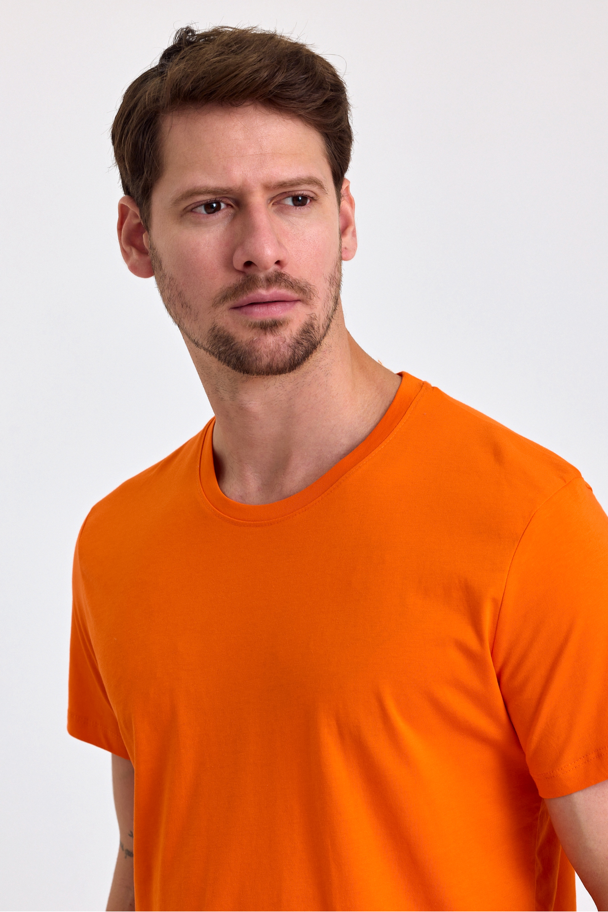 Erkek Turuncu %100 Pamuk Slim Fit Bisiklet Yaka Basic Tişört 6