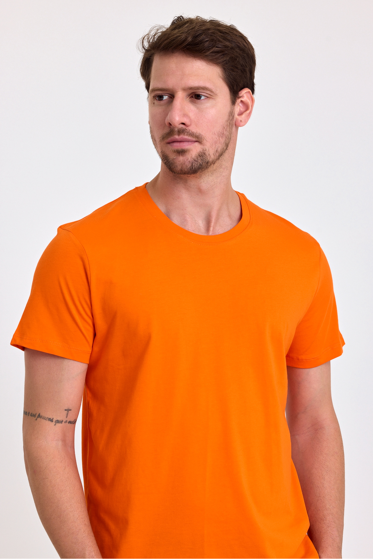 Erkek Turuncu %100 Pamuk Slim Fit Bisiklet Yaka Basic Tişört 4