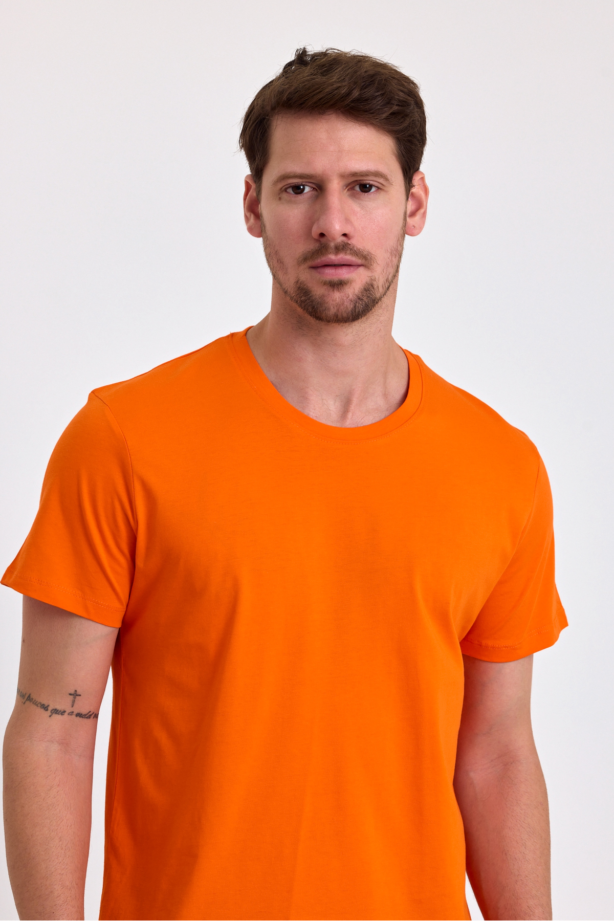 Erkek Turuncu %100 Pamuk Slim Fit Bisiklet Yaka Basic Tişört 5